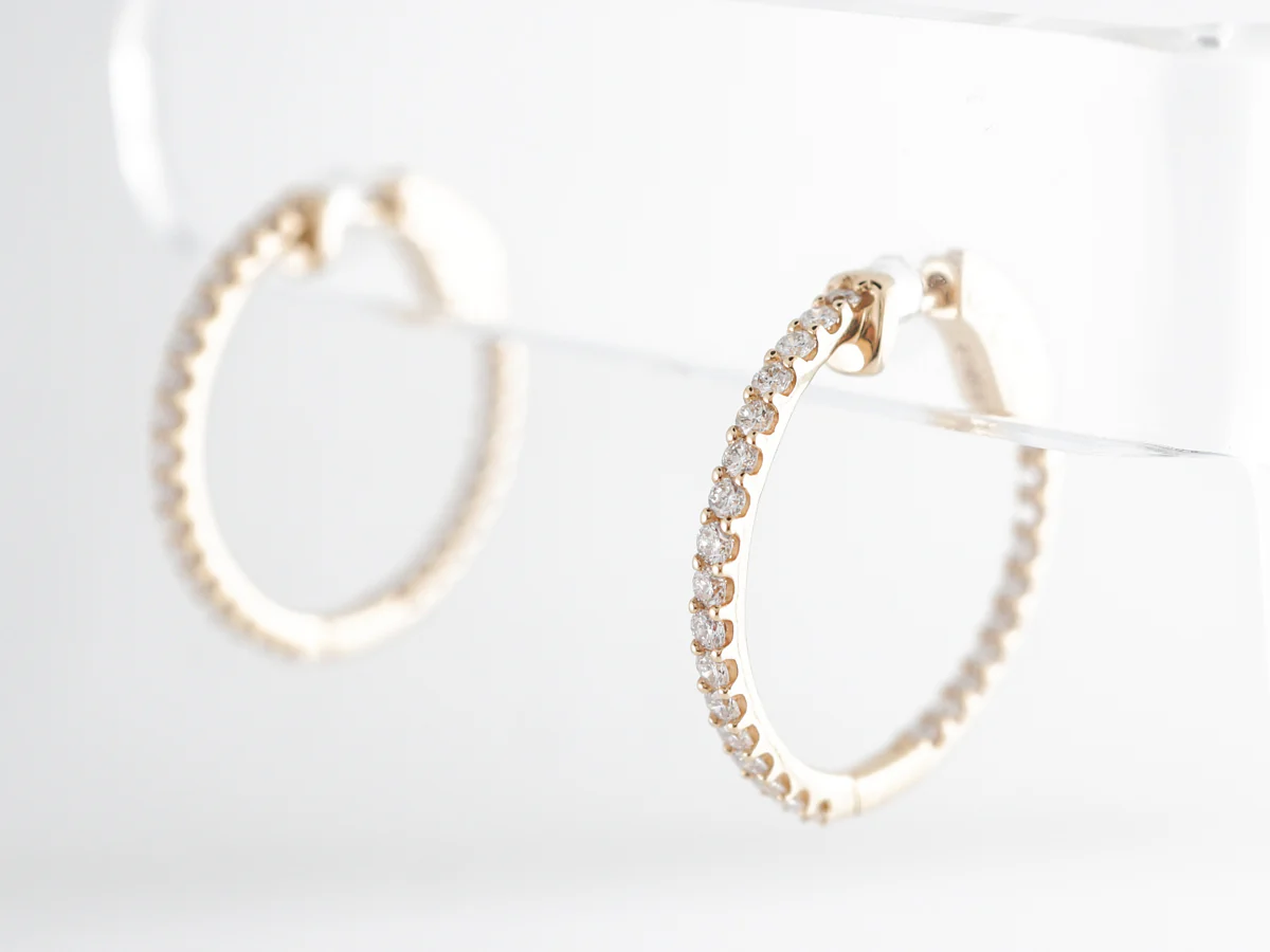 Simple Diamond Hoop Earrings in 14k Yellow Gold - Image 5