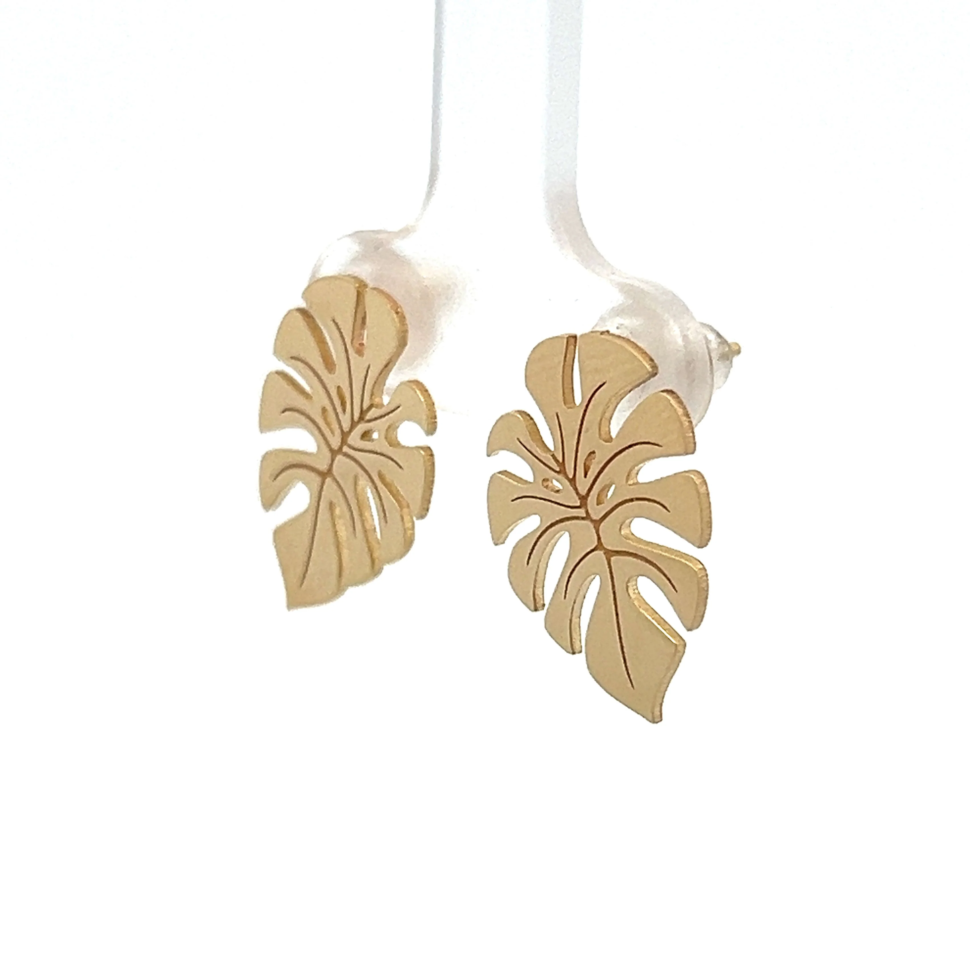 Monstera Leaf Earring Studs in 14k Yellow Gold - Image 2
