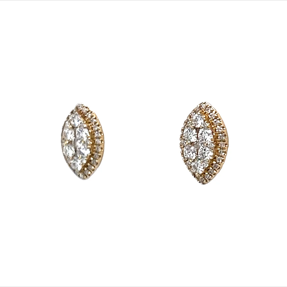 Simple Marquise Shaped Earrings w/ Diamonds 14K Yellow Gold - Image 2