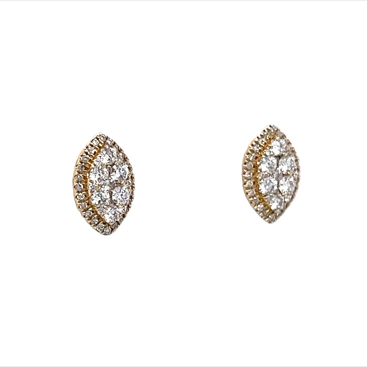 Simple Marquise Shaped Earrings w/ Diamonds 14K Yellow Gold - Image 3
