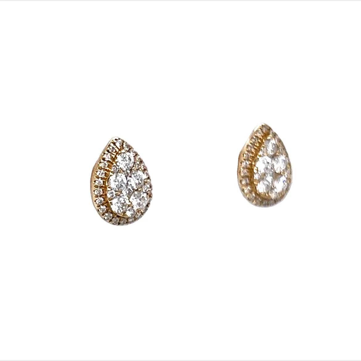 Simple Pear Shaped Earrings w/ Diamonds 14K Yellow Gold - Image 3