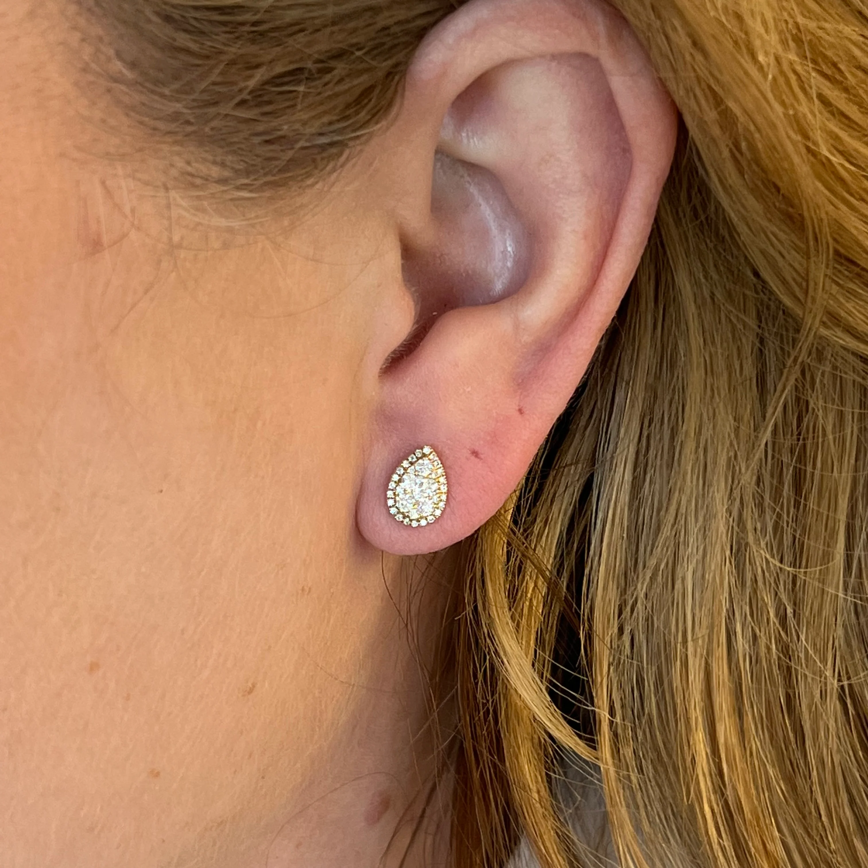 Simple Pear Shaped Earrings w/ Diamonds 14K Yellow Gold - Image 4