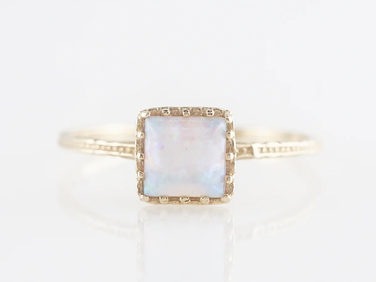 Simple Solitaire Opal Right Hand Ring 14k Yellow Gold