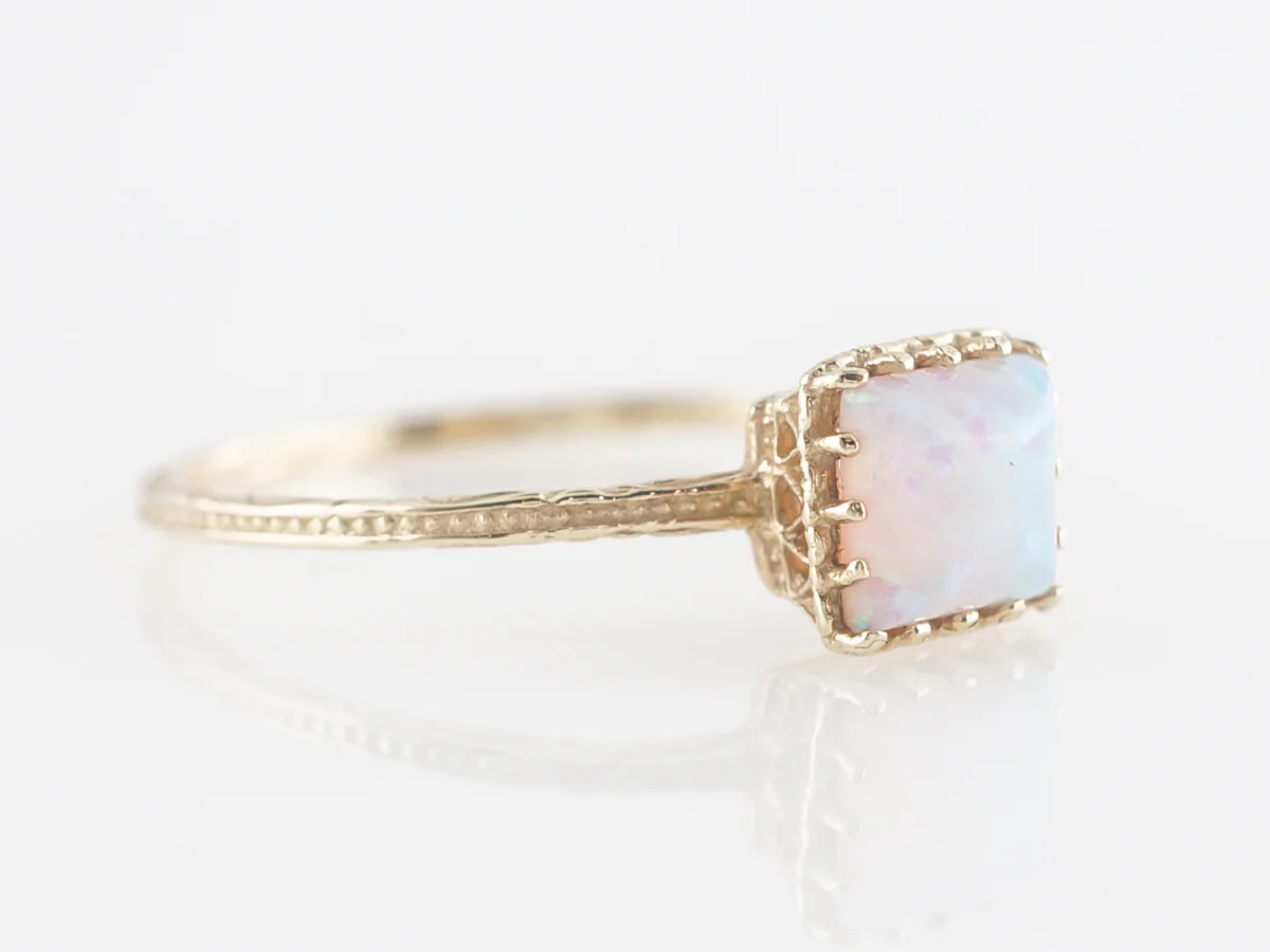 Simple Solitaire Opal Right Hand Ring 14k Yellow Gold - Image 3