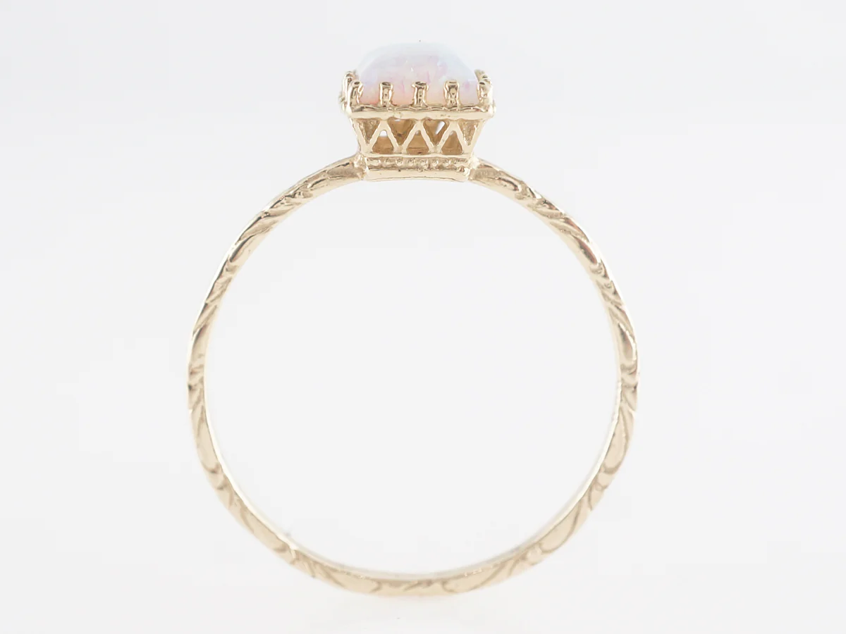 Simple Solitaire Opal Right Hand Ring 14k Yellow Gold - Image 4