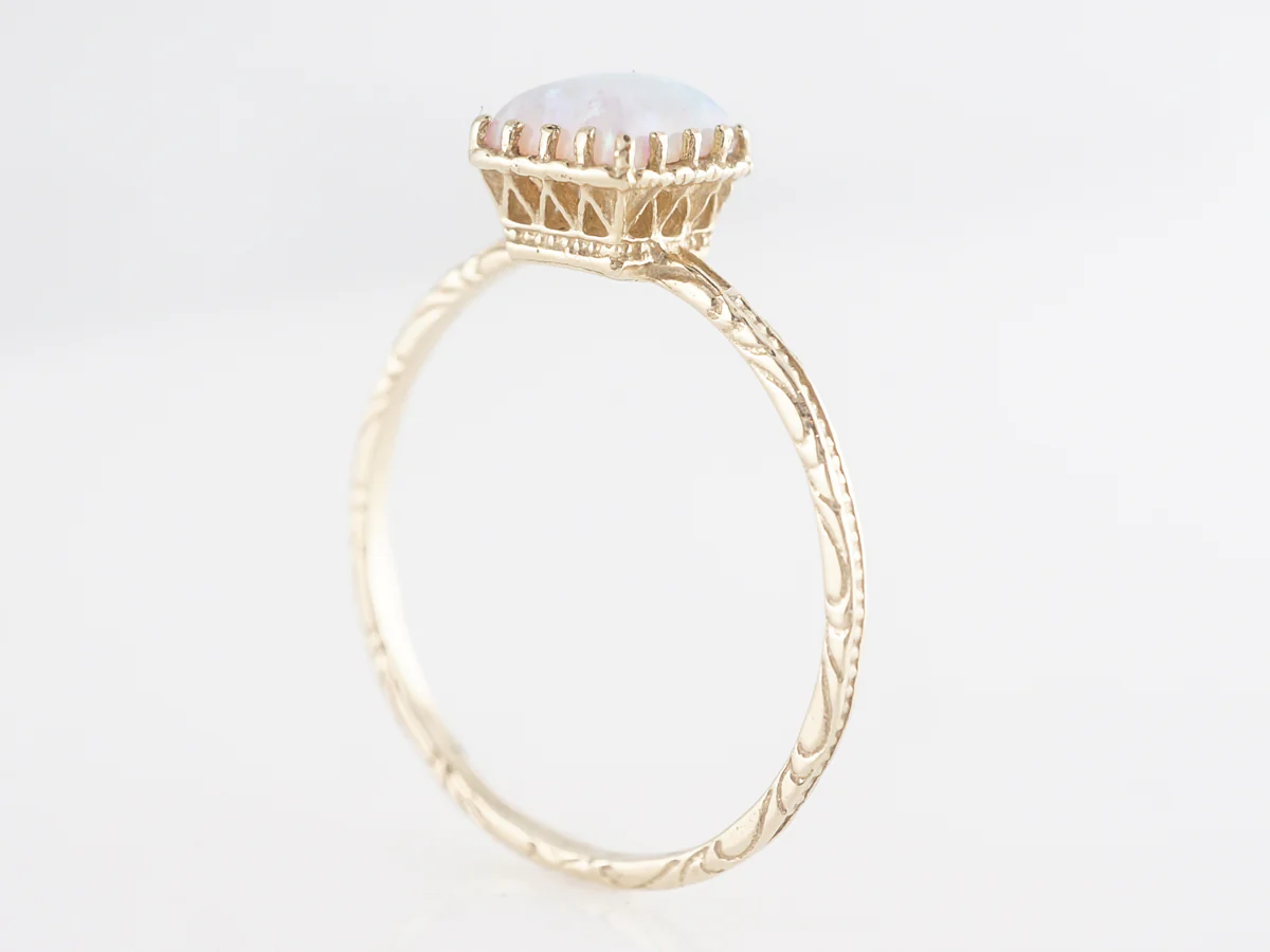 Simple Solitaire Opal Right Hand Ring 14k Yellow Gold - Image 5