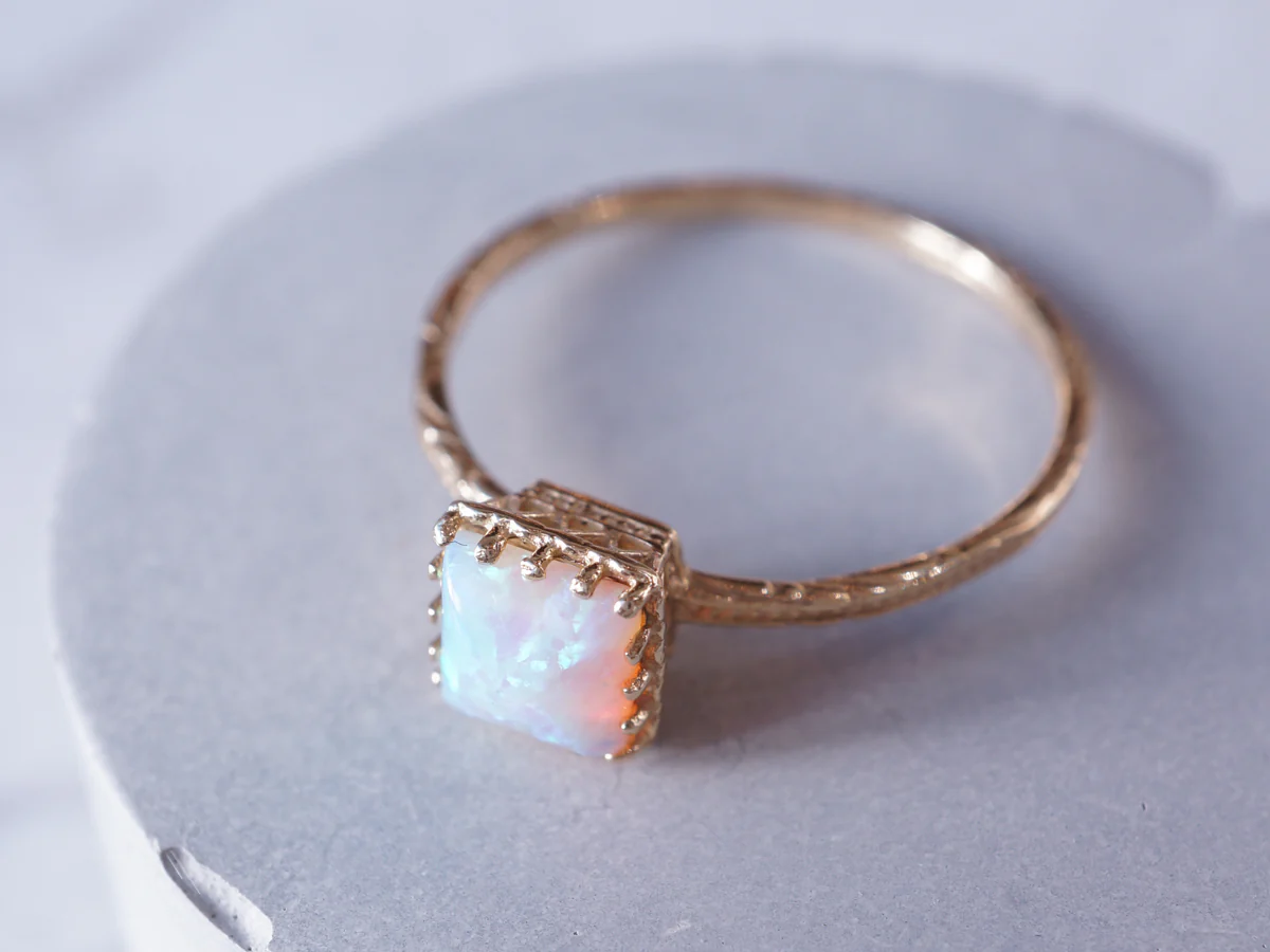 Simple Solitaire Opal Right Hand Ring 14k Yellow Gold - Image 6
