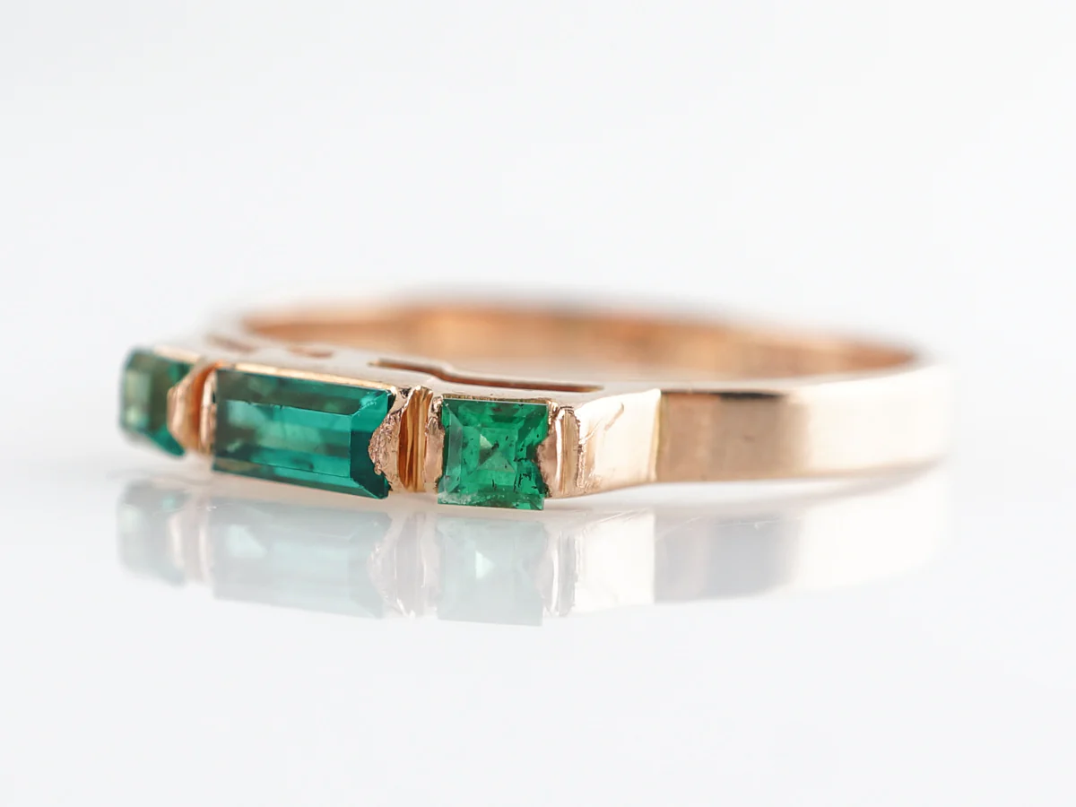 Simple Vintage Emerald Ring in 14k Rose Gold - Image 2