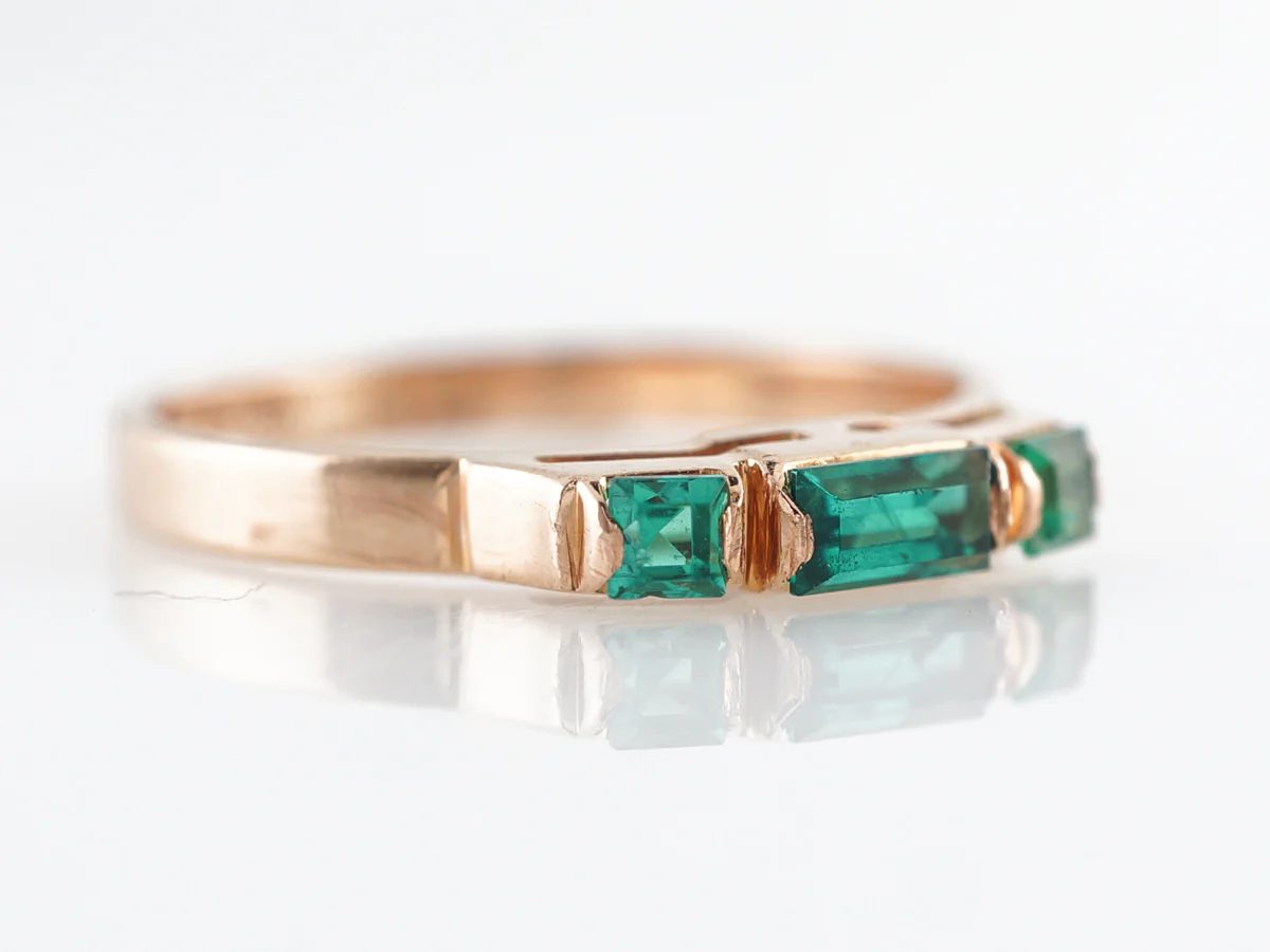 Simple Vintage Emerald Ring in 14k Rose Gold - Image 3