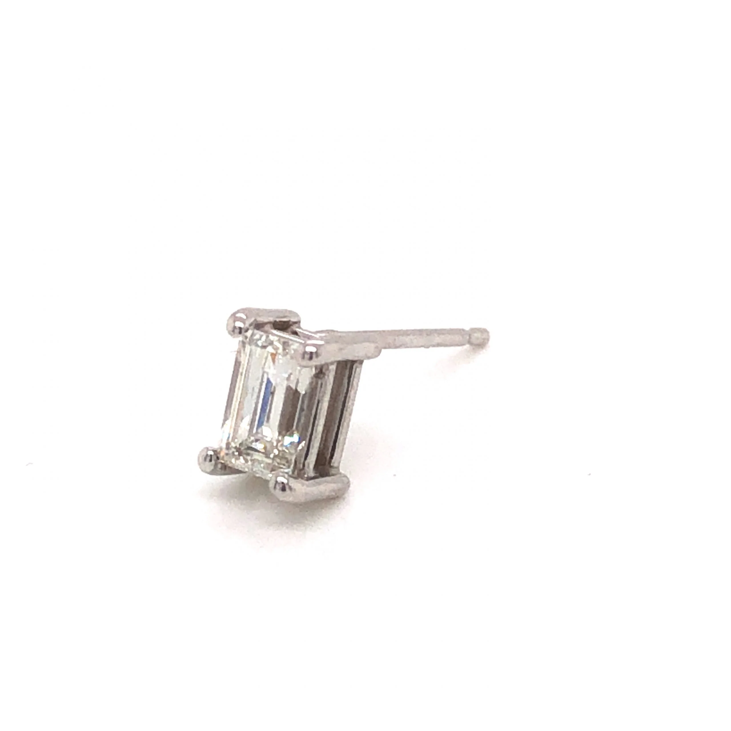 Single Baguette Cut Diamond Stud Earring in 14K White Gold - Image 2
