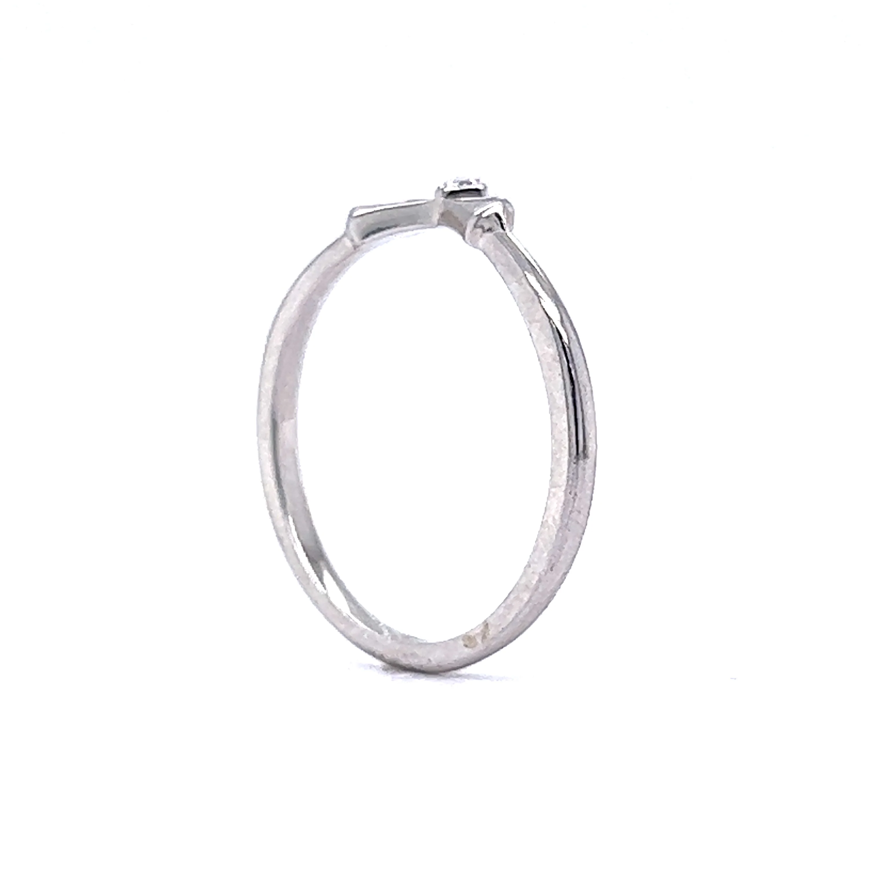 Single Diamond Curved Wedding Band in 14k White Gold - Image 5