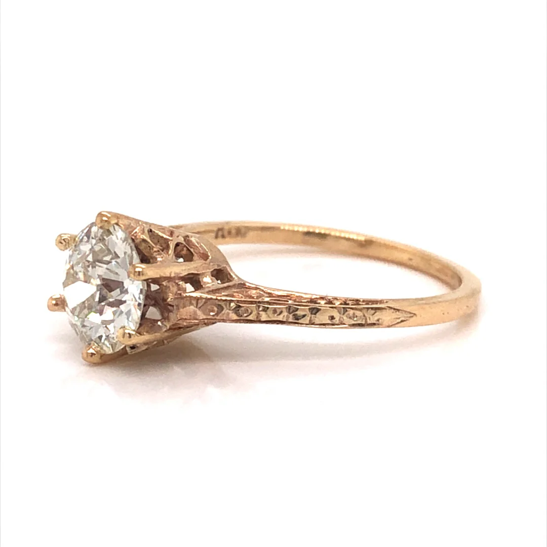 Six Prong Art Deco Diamond Engagement Ring in 10k Yellow Gold - Image 2