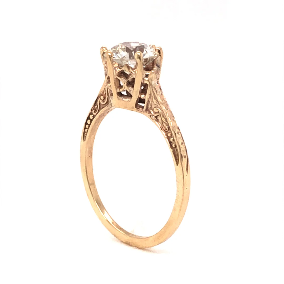 Six Prong Art Deco Diamond Engagement Ring in 10k Yellow Gold - Image 5