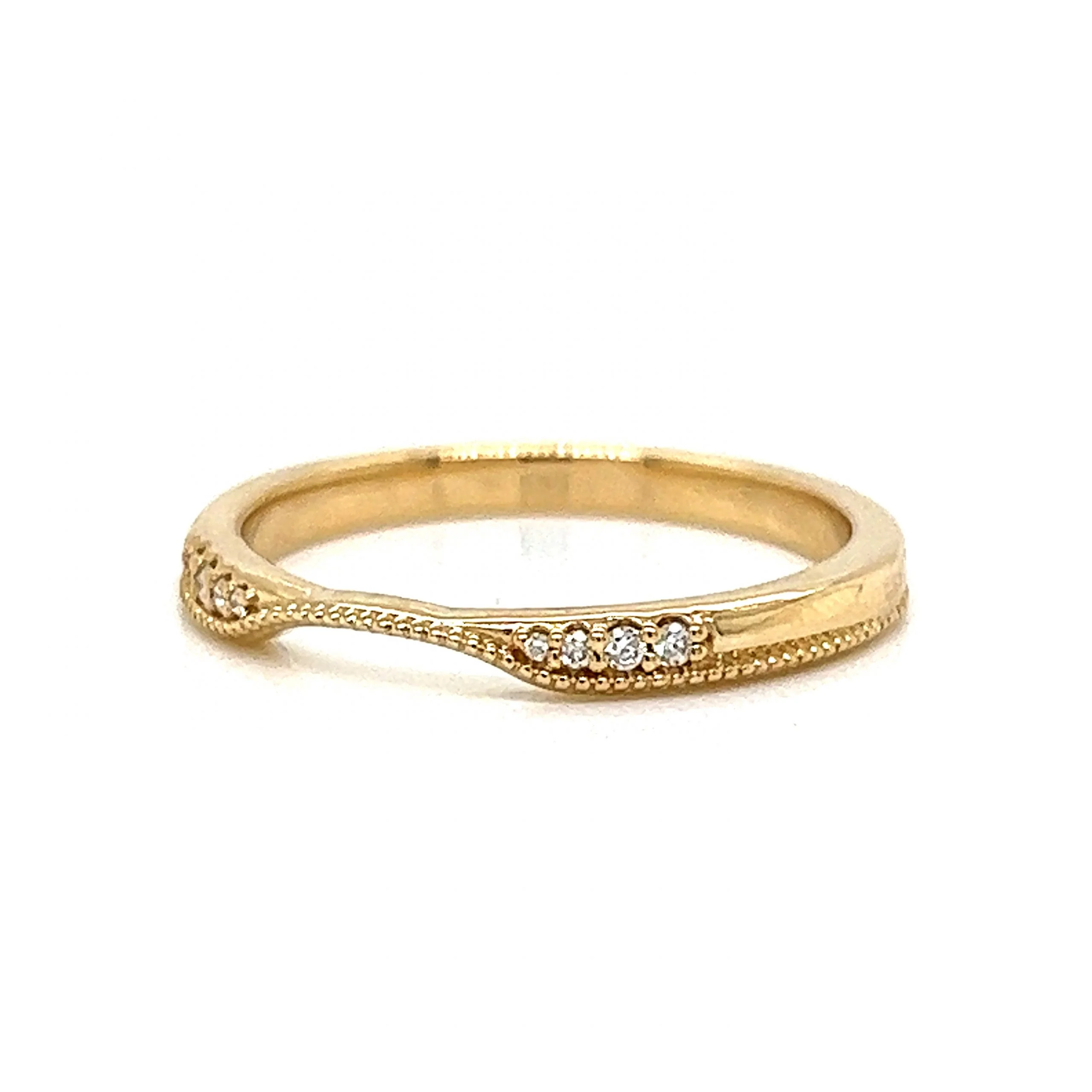 Slightly Curved Diamond Wedding Band in 14k Yellow Gold - Image 2
