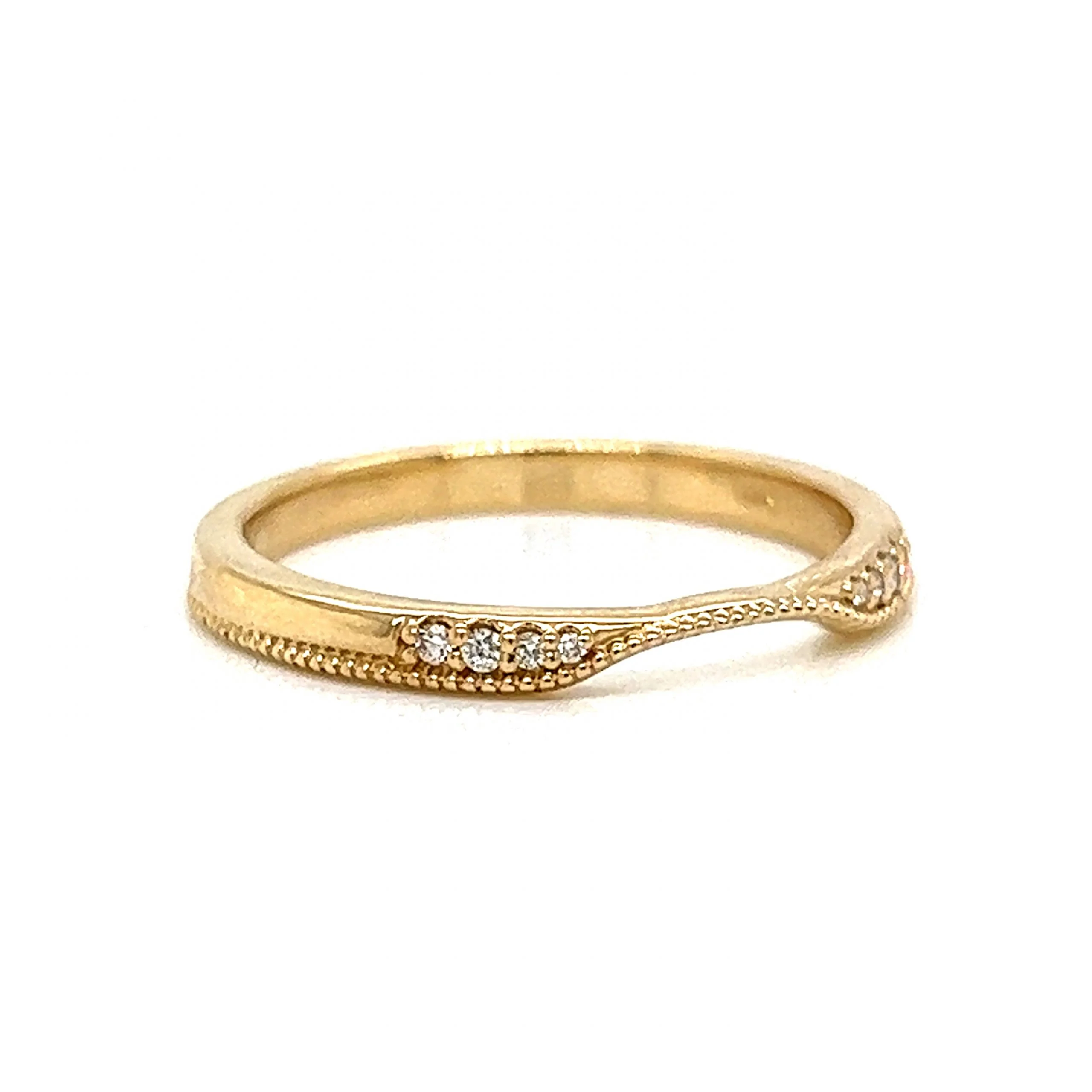 Slightly Curved Diamond Wedding Band in 14k Yellow Gold - Image 3