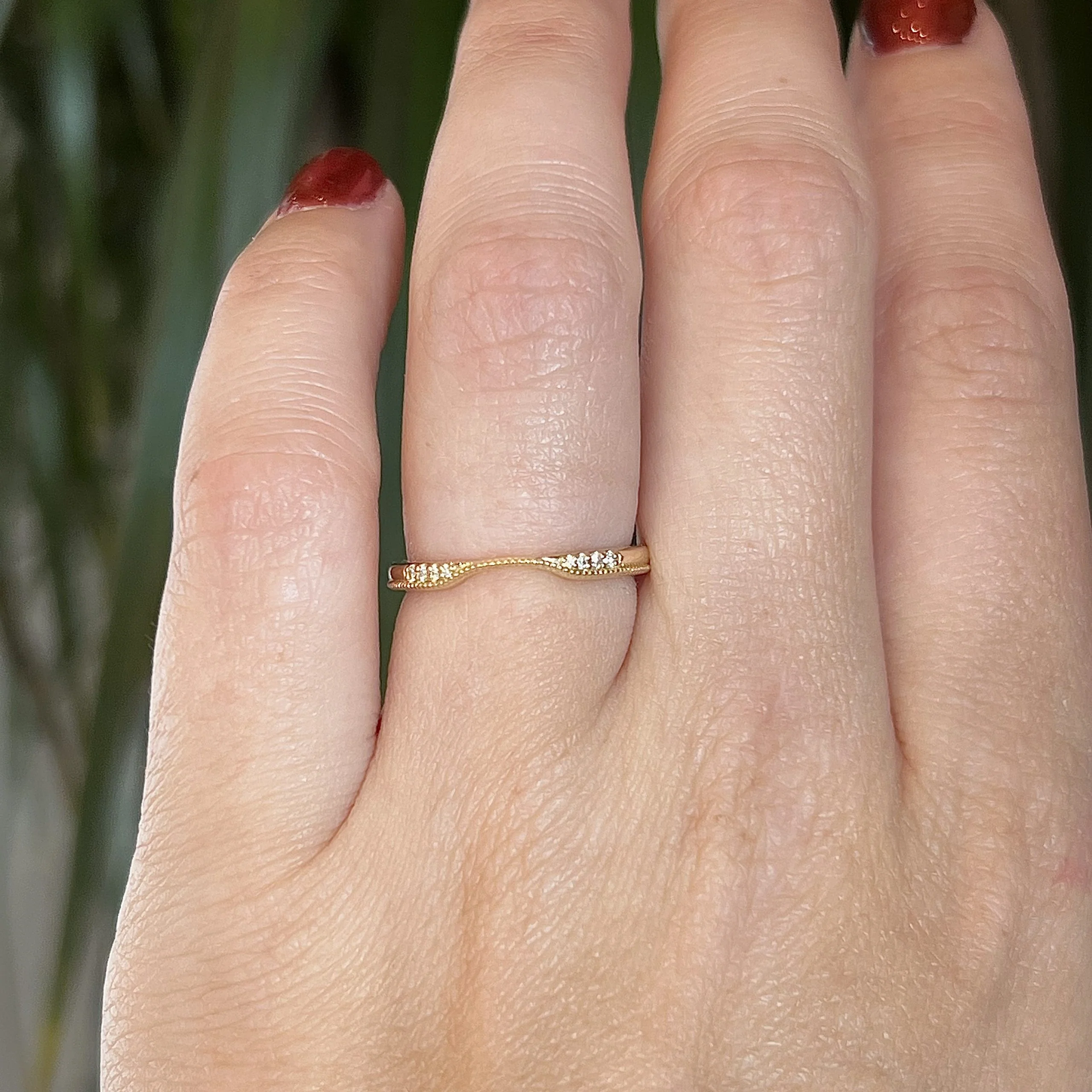 Slightly Curved Diamond Wedding Band in 14k Yellow Gold - Image 6