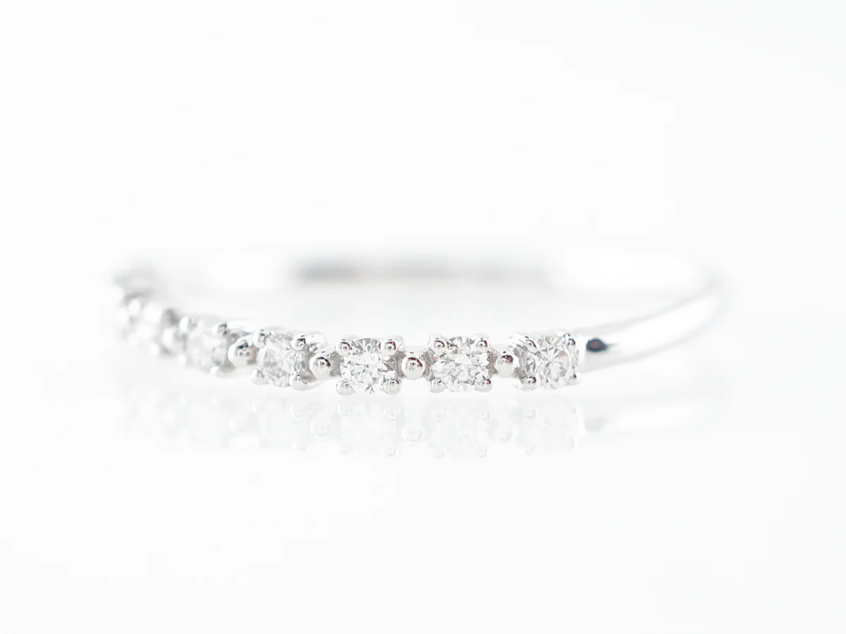 Slightly Curved Wedding Band w/ Diamonds in White Gold - Image 2