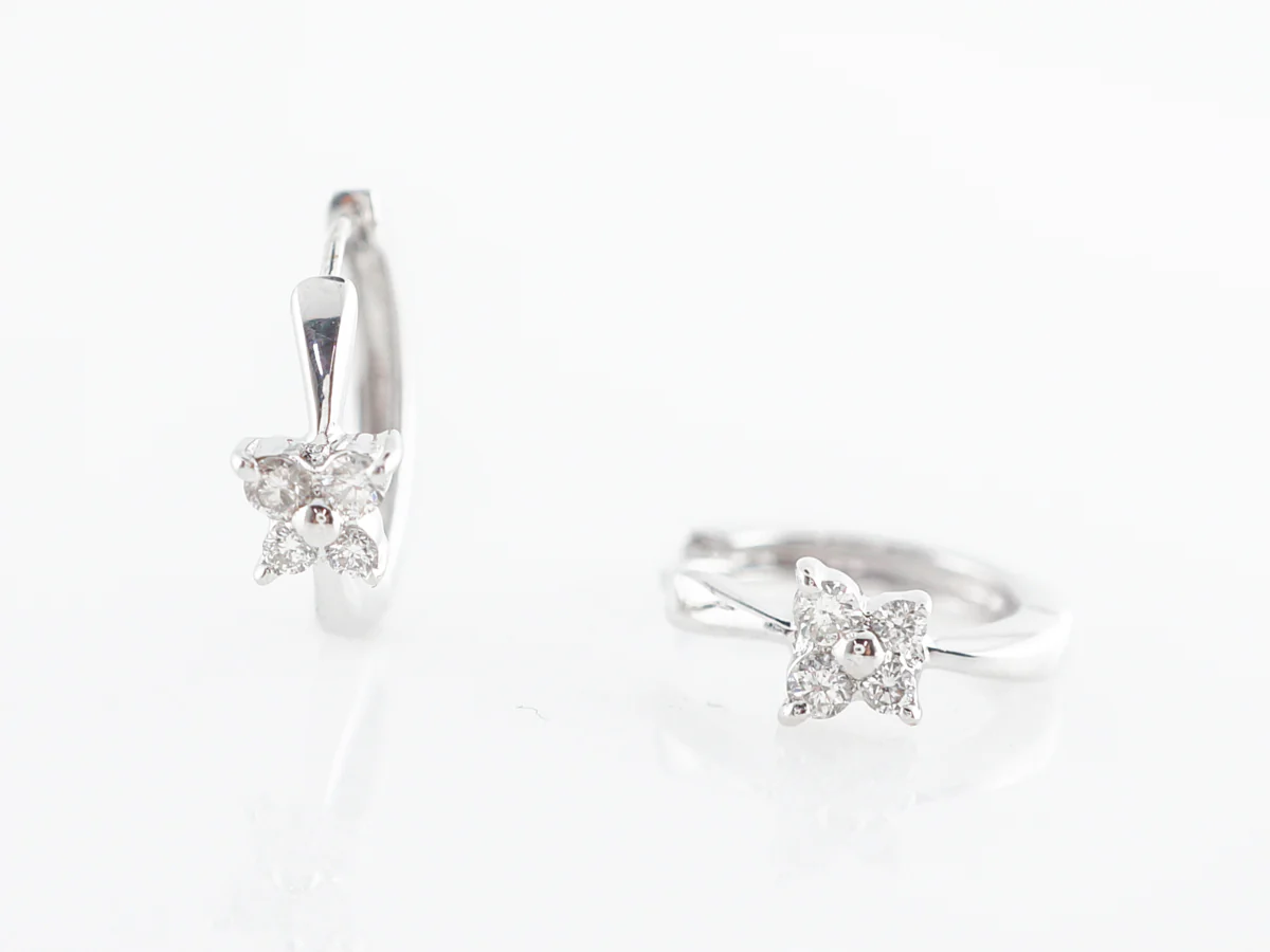 Small Diamond Cluster Hoop Earrings in 14k White Gold