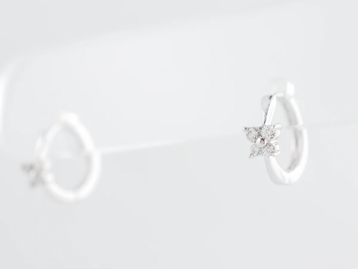 Small Diamond Cluster Hoop Earrings in 14k White Gold - Image 3