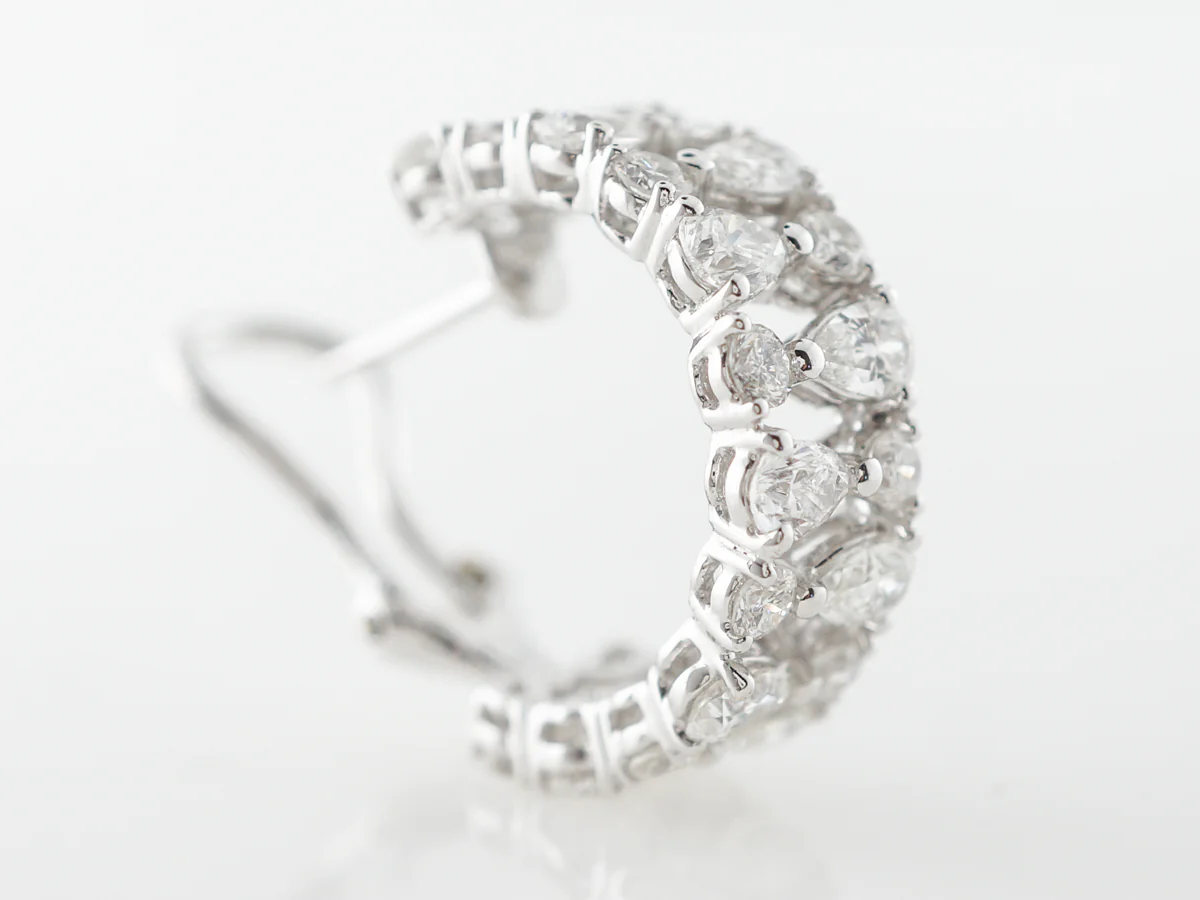 Small Diamond Hoop Earrings w/ Pear & Round Cuts in White Gold - Image 5