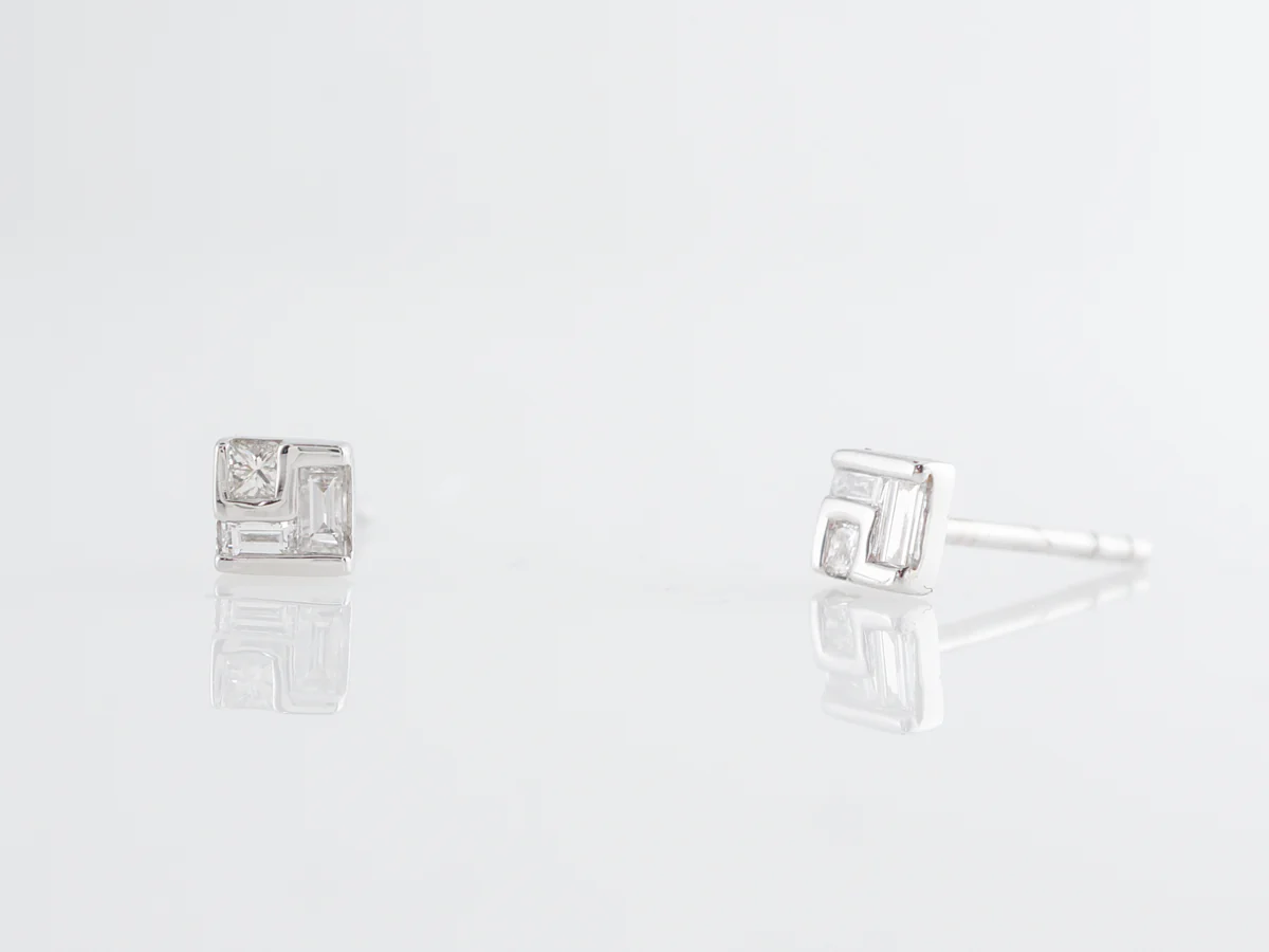 Small Geometric Diamond Earrings 14K White Gold