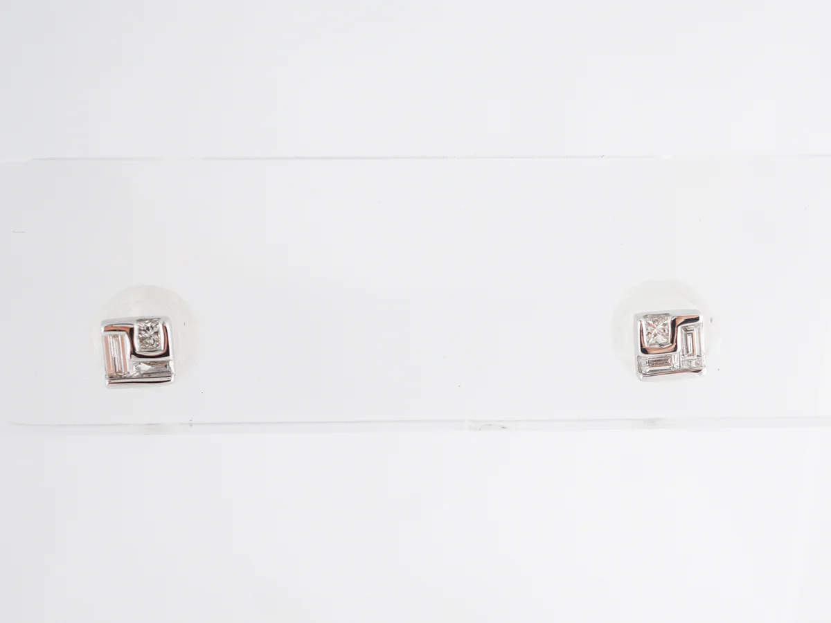 Small Geometric Diamond Earrings 14K White Gold - Image 3