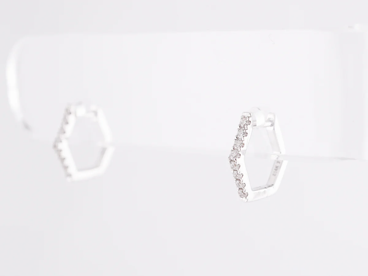 Small Hexagonal Diamond Earrings in 14k White Gold - Image 2