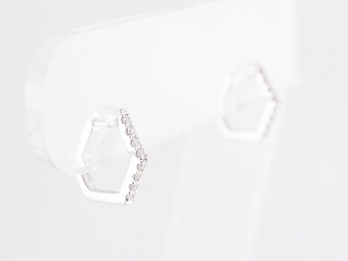 Small Hexagonal Diamond Earrings in 14k White Gold - Image 3