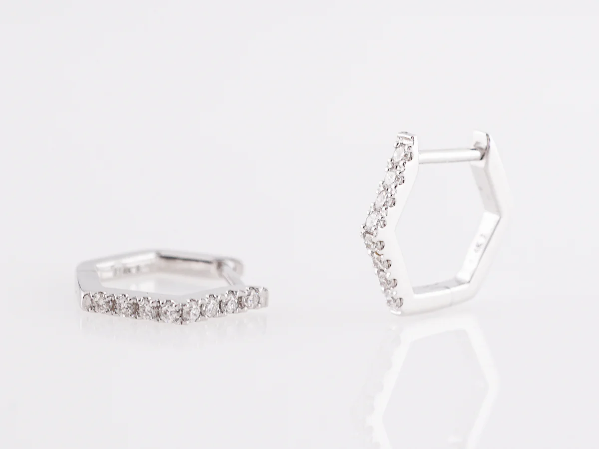 Small Hexagonal Diamond Earrings in 14k White Gold - Image 4