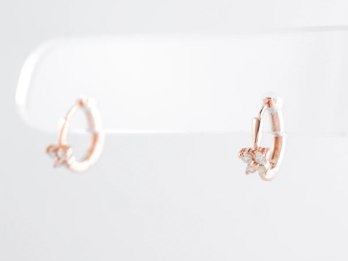 Small Hoop Diamond Earrings in 14k Rose Gold - Image 3