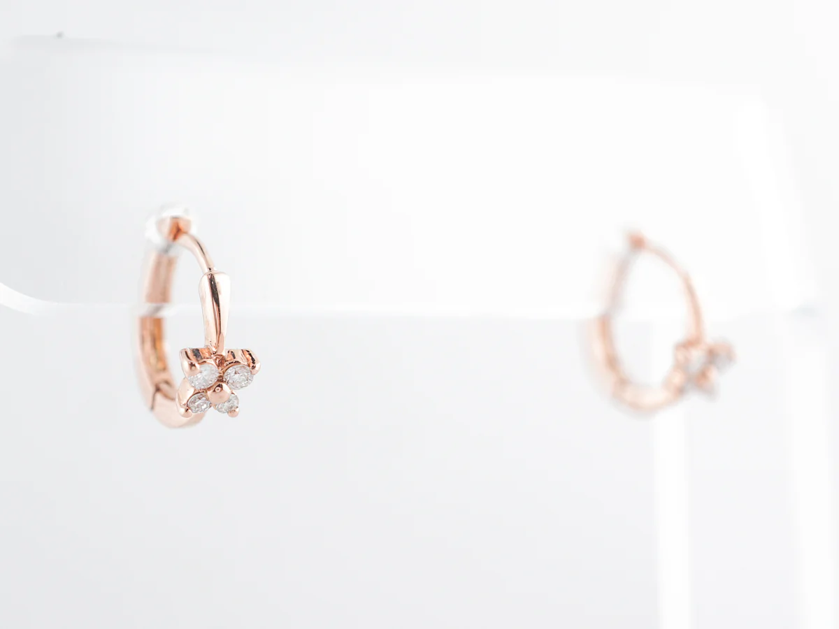 Small Hoop Diamond Earrings in 14k Rose Gold - Image 4