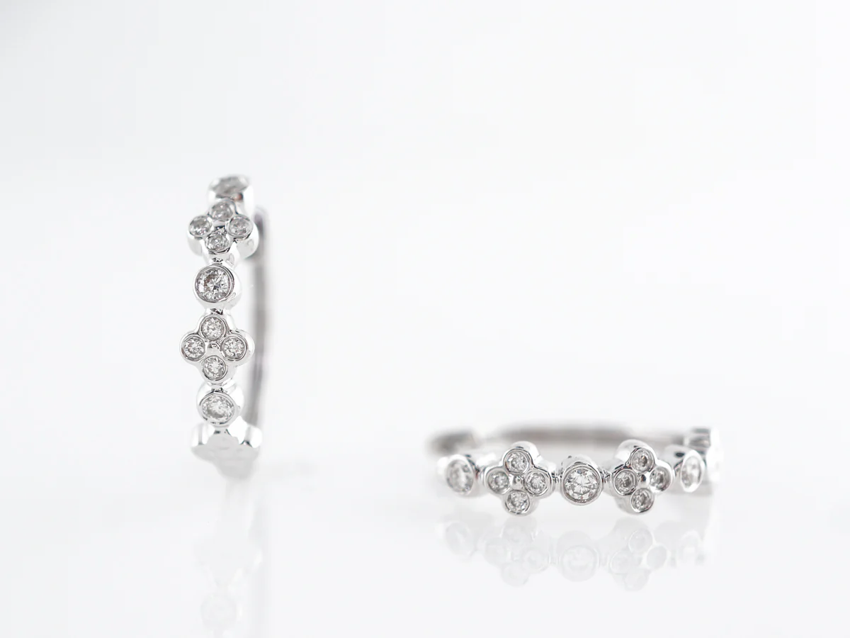 Small Hoop Diamond Earrings in 14k White Gold - Image 2