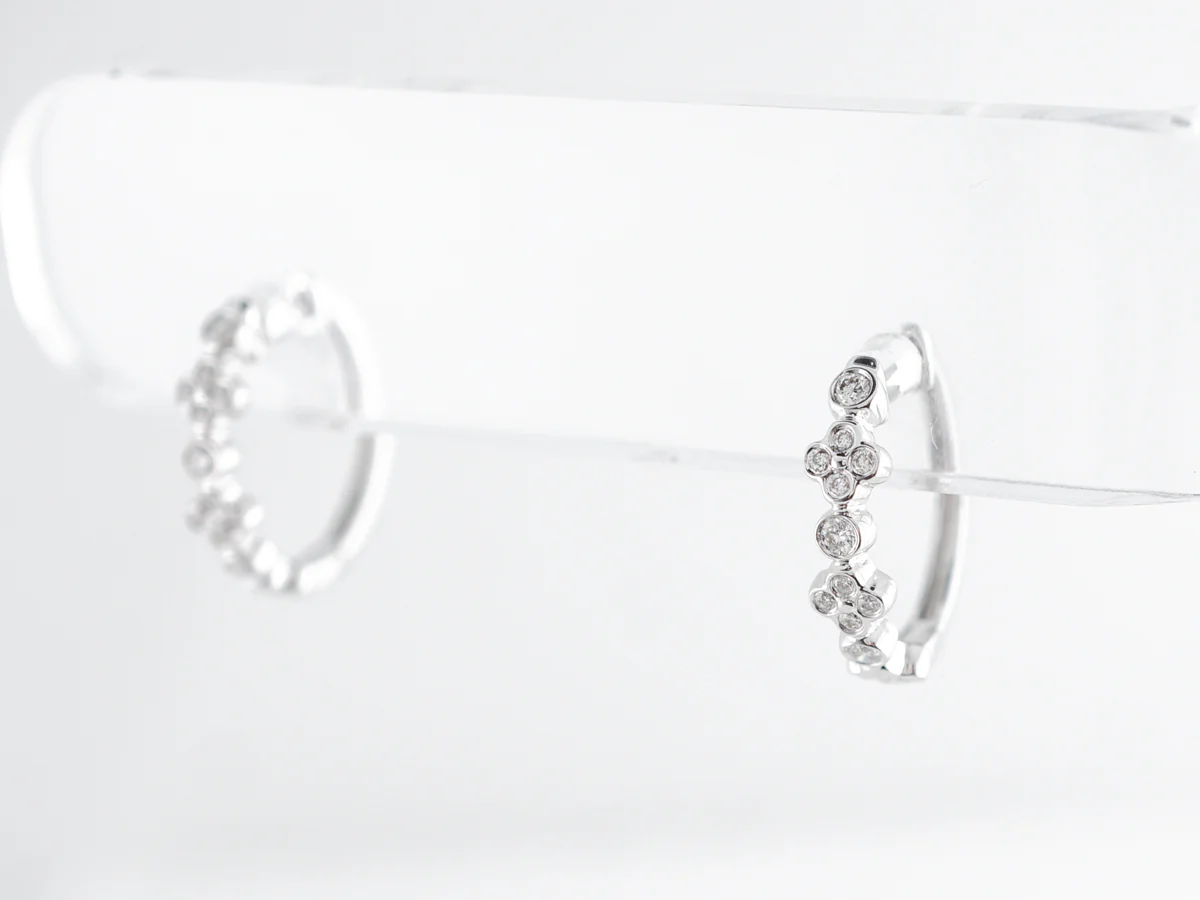 Small Hoop Diamond Earrings in 14k White Gold - Image 3
