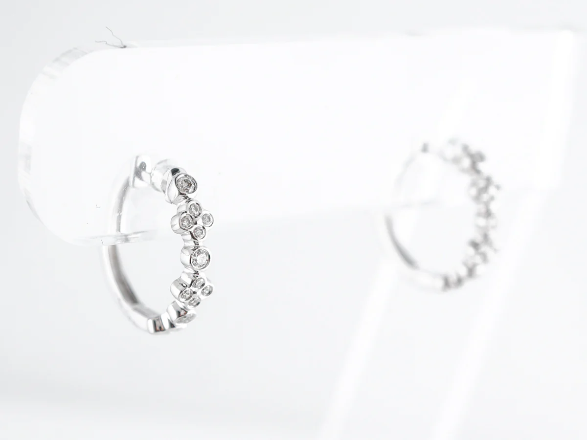 Small Hoop Diamond Earrings in 14k White Gold - Image 4