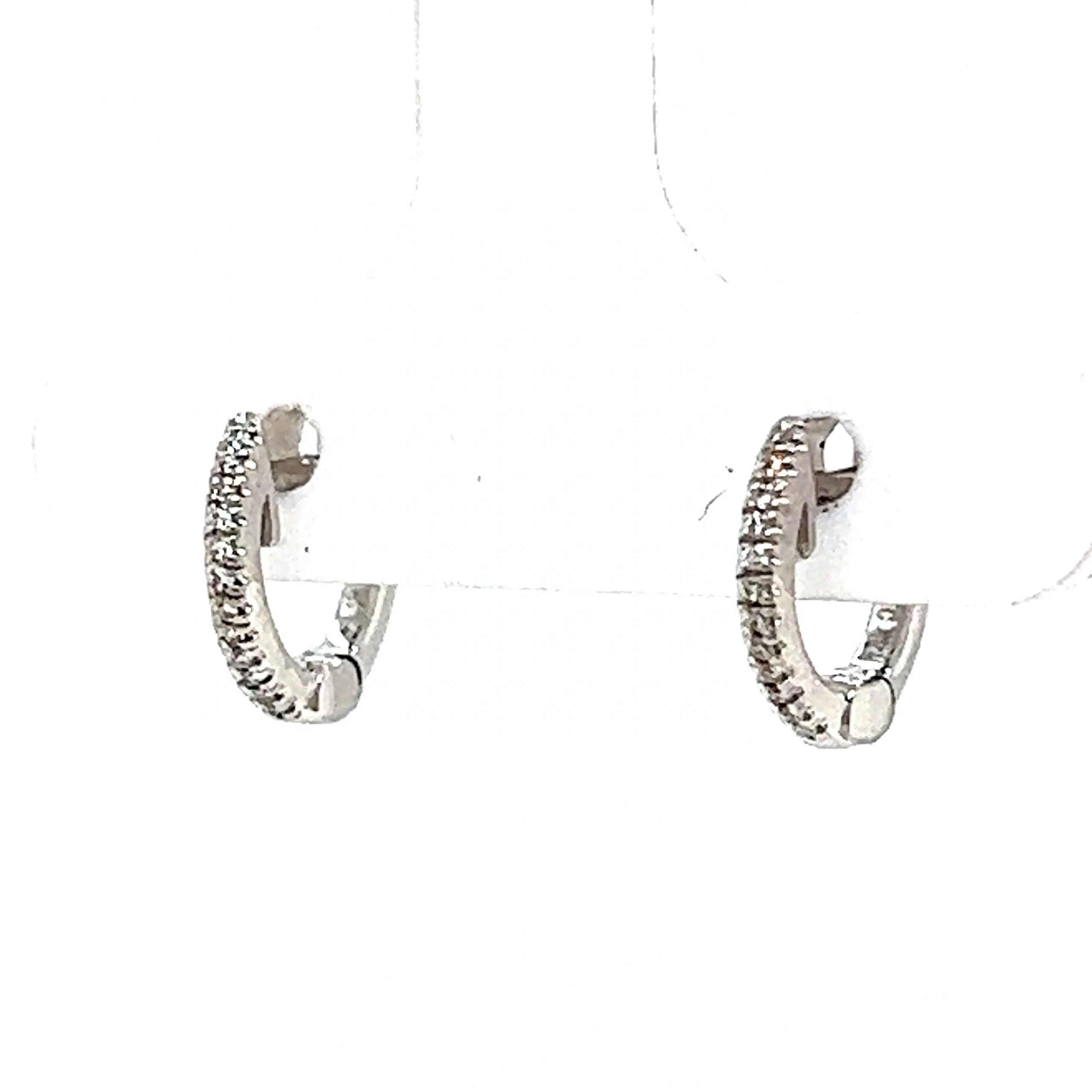 Small Huggie Diamond Hoop Earrings in 14k White Gold - Image 2