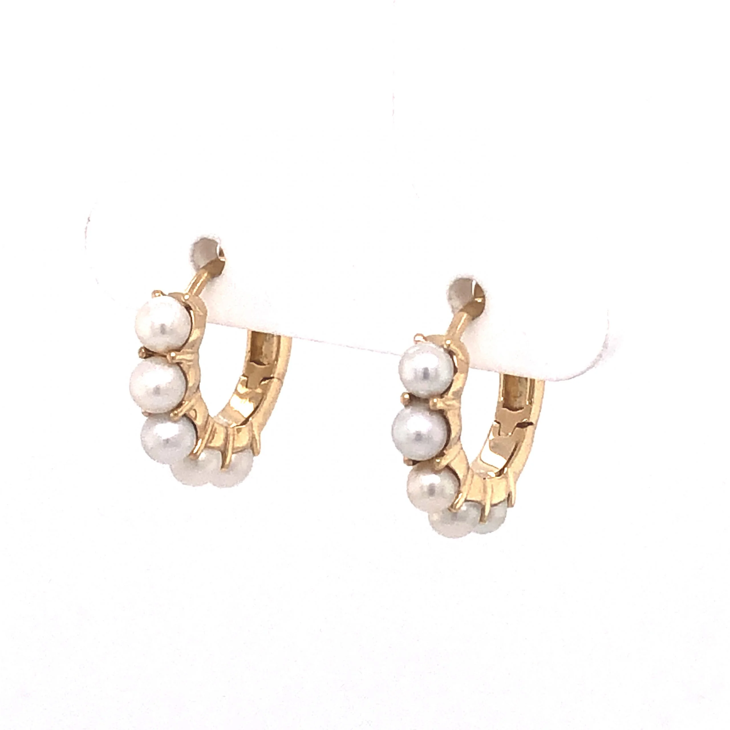 Small Pearl Hoop Earrings in 14k Yellow Gold - Image 2