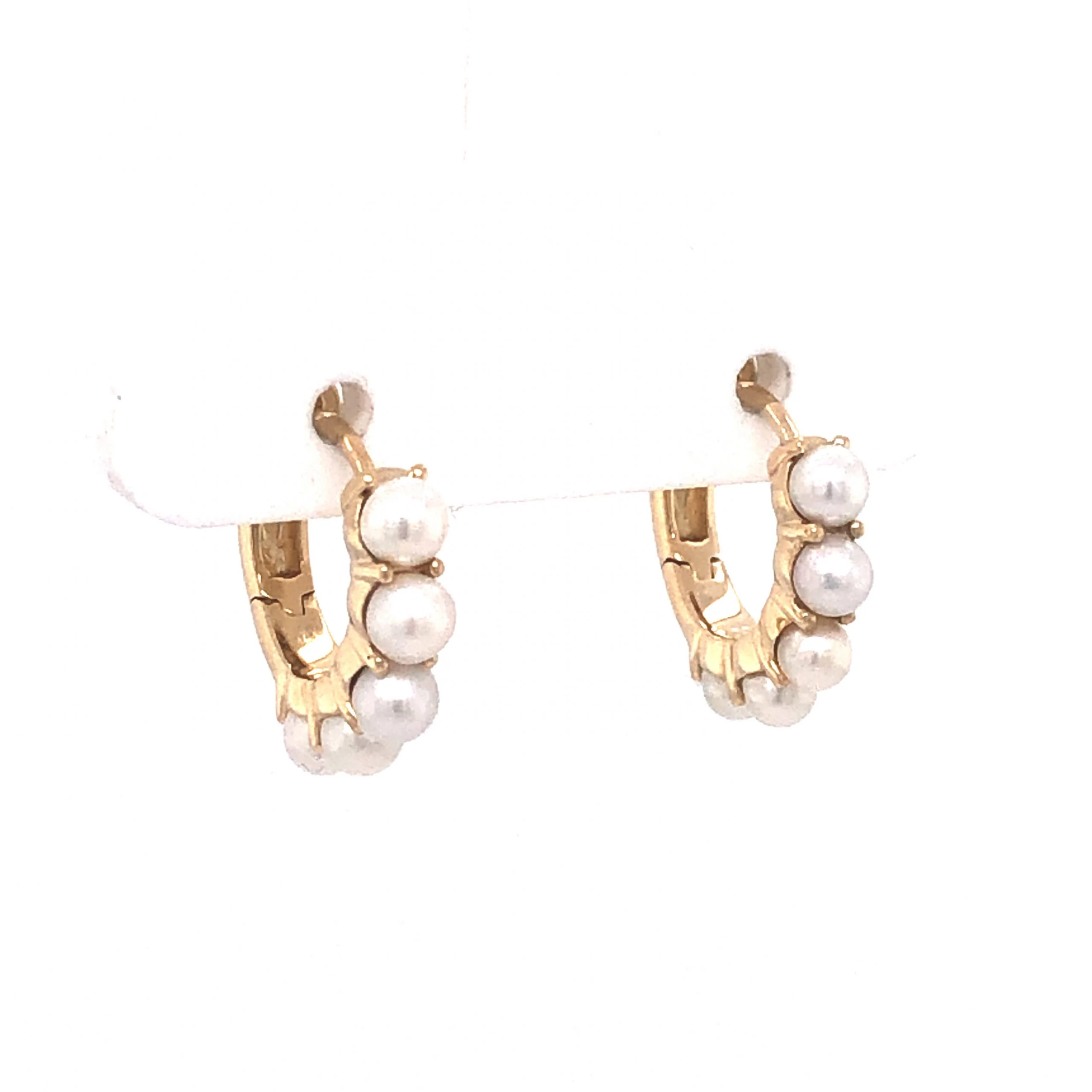 Small Pearl Hoop Earrings in 14k Yellow Gold - Image 3