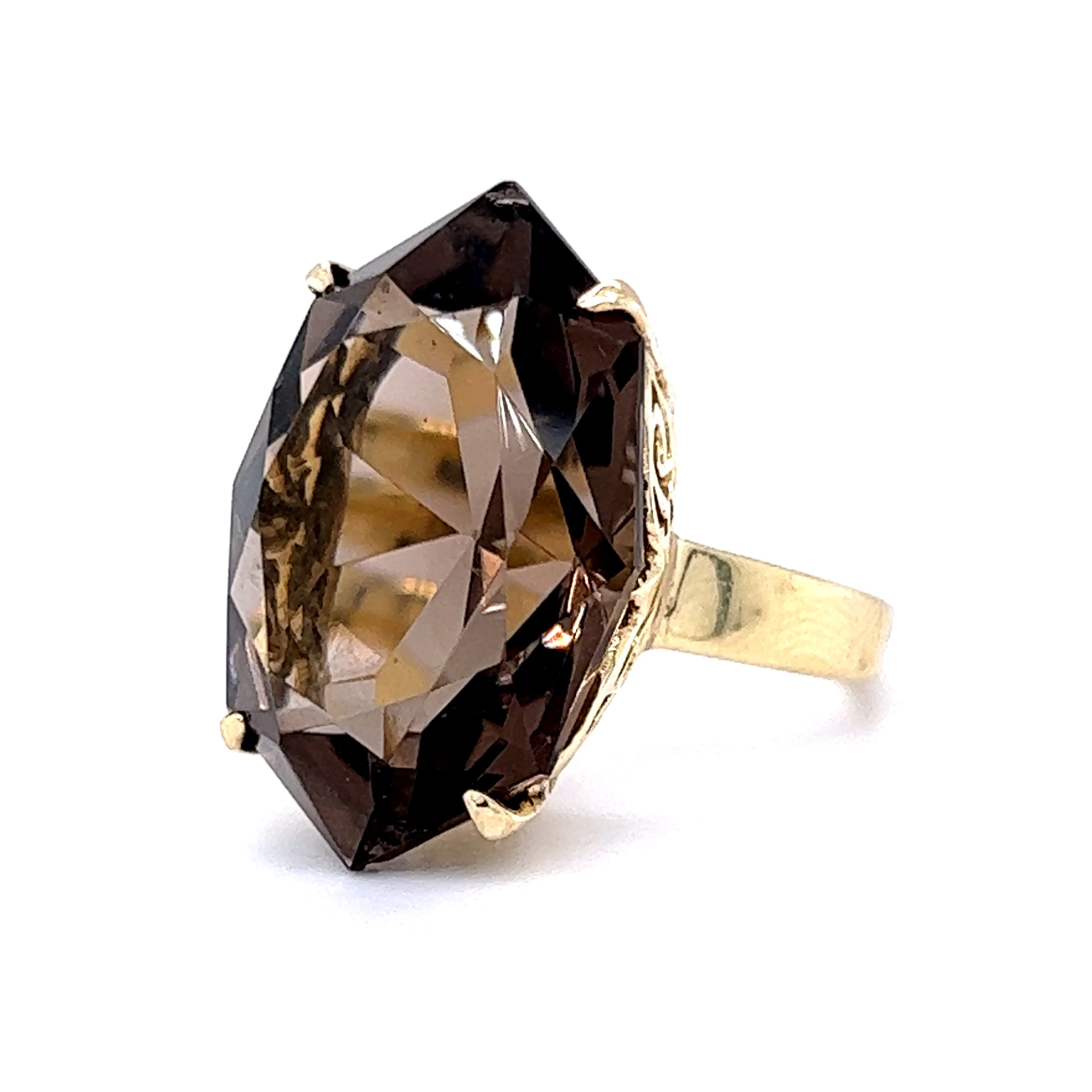 Smoky Quartz Filigree Cocktail Ring in 18k Yellow Gold - Image 2