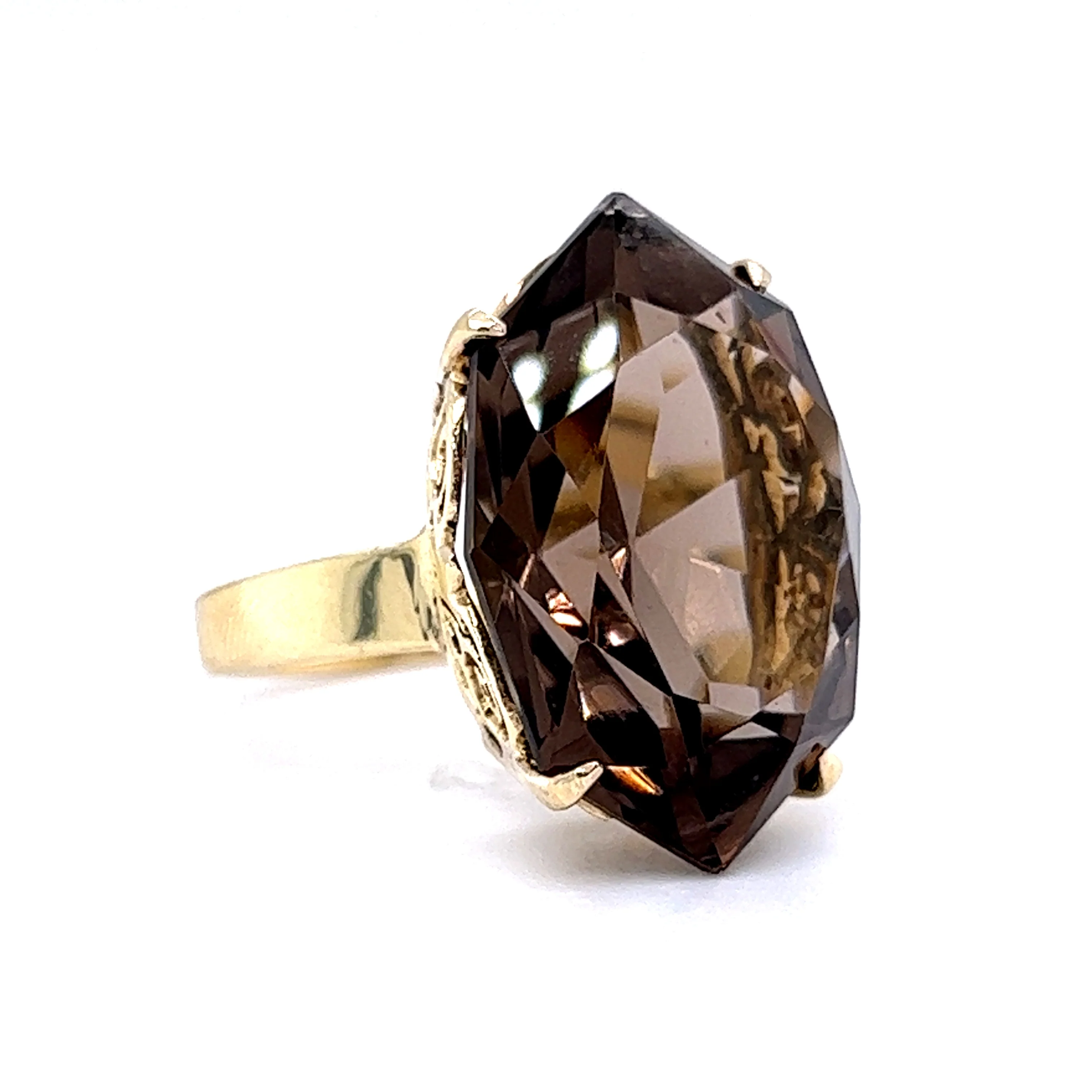 Smoky Quartz Filigree Cocktail Ring in 18k Yellow Gold - Image 3