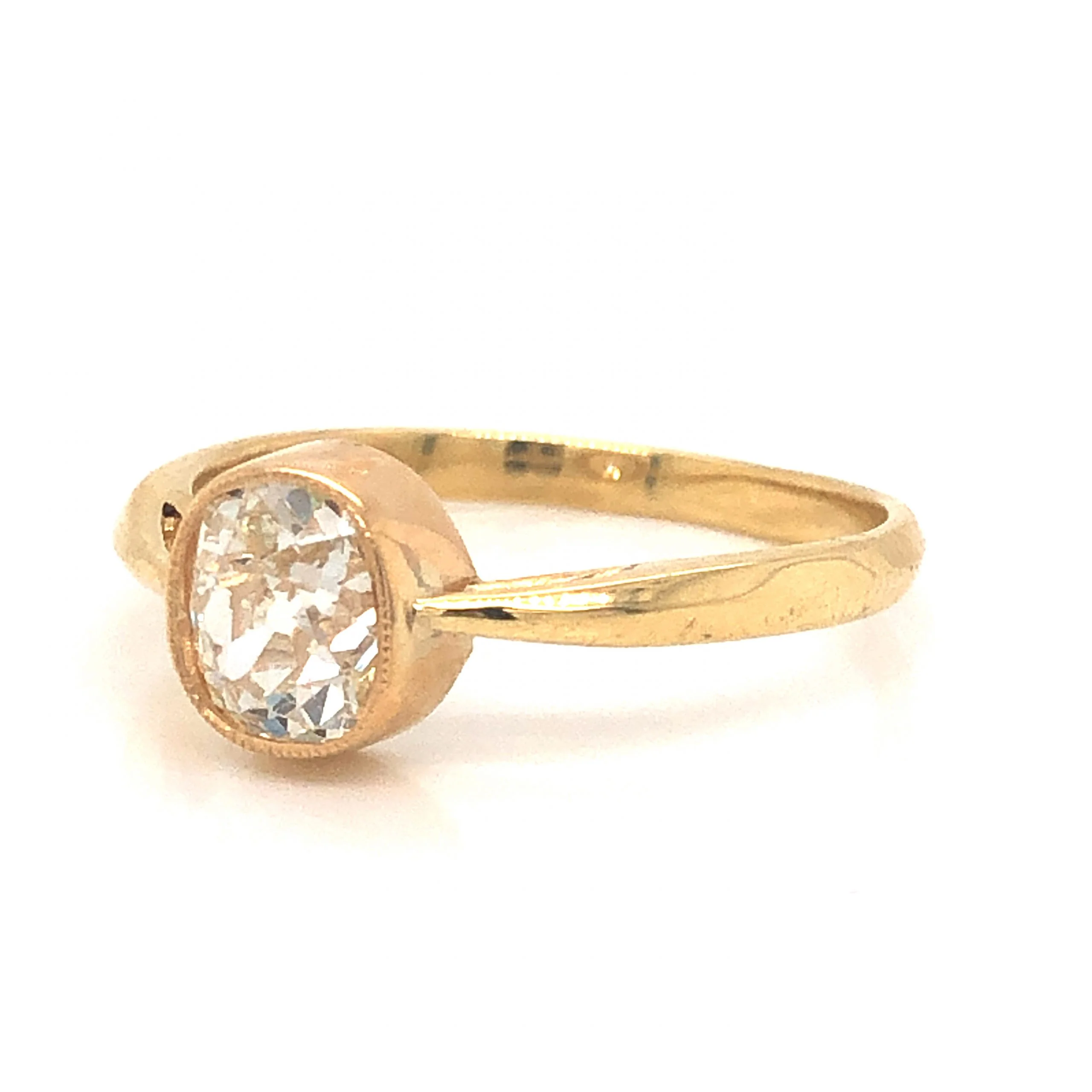 Solitaire Bezel Set Diamond Engagement Ring in 18k Yellow Gold - Image 2