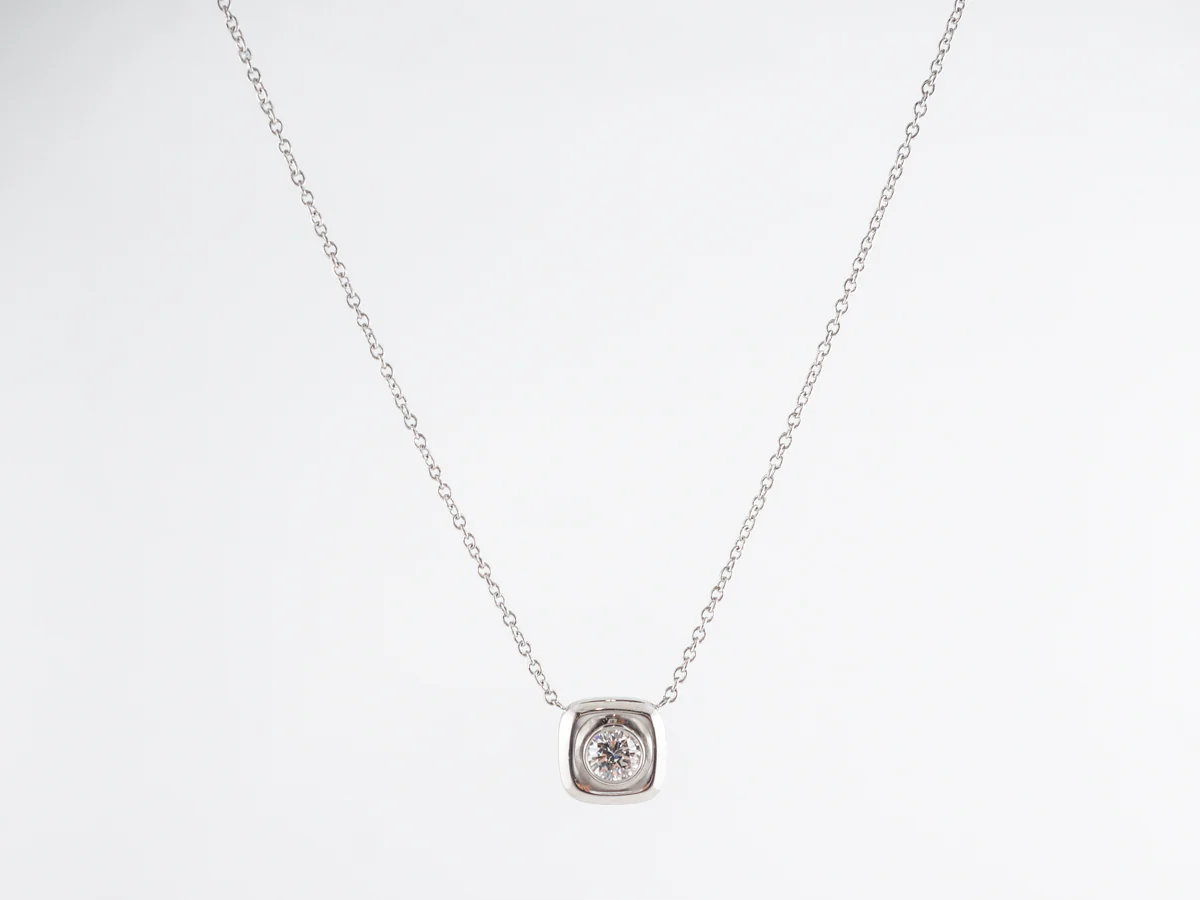 Solitaire Diamond Pendant in Platinum w/ 18k White Gold Chain - Image 3