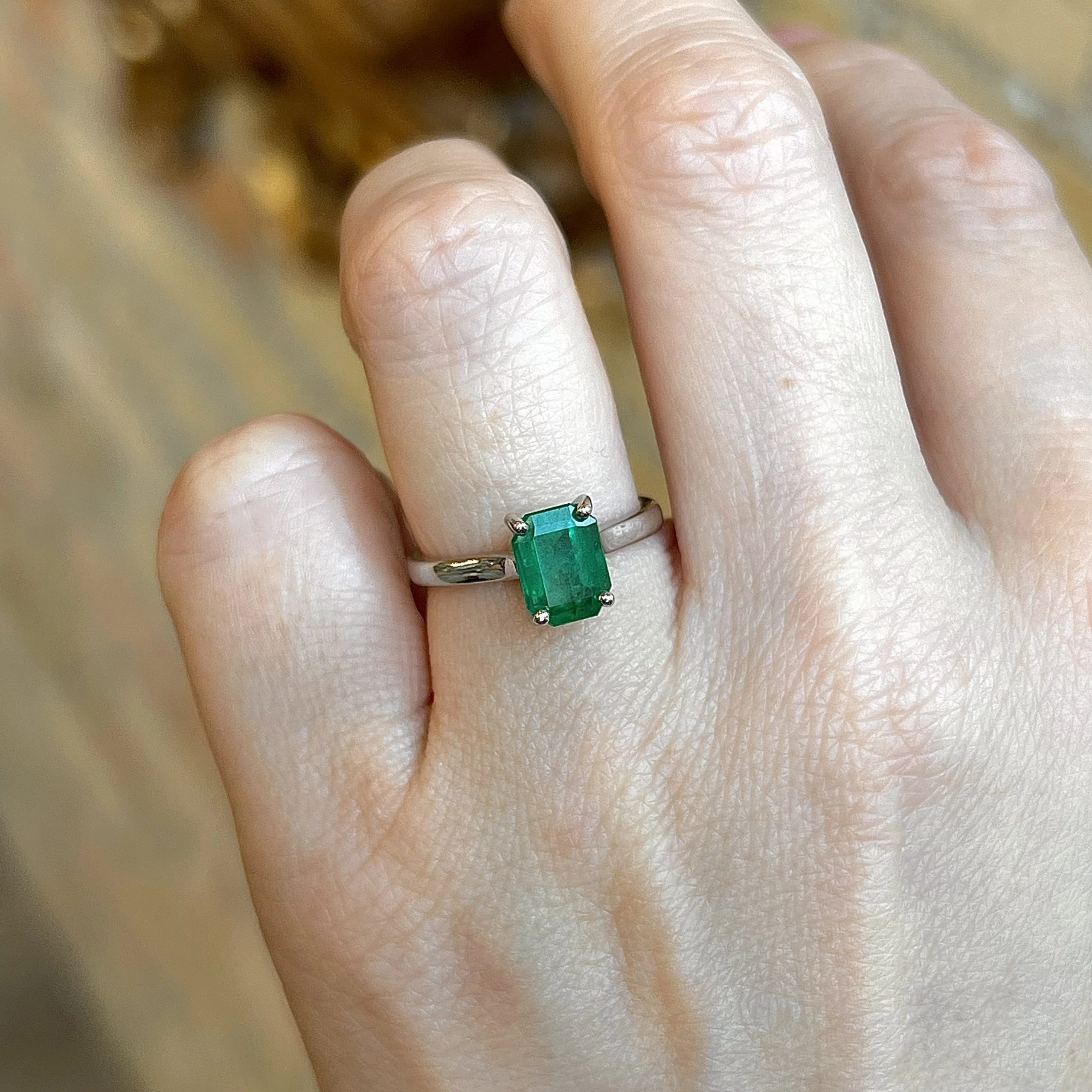 Solitaire Emerald Engagement Ring in 14k White Gold - Image 6