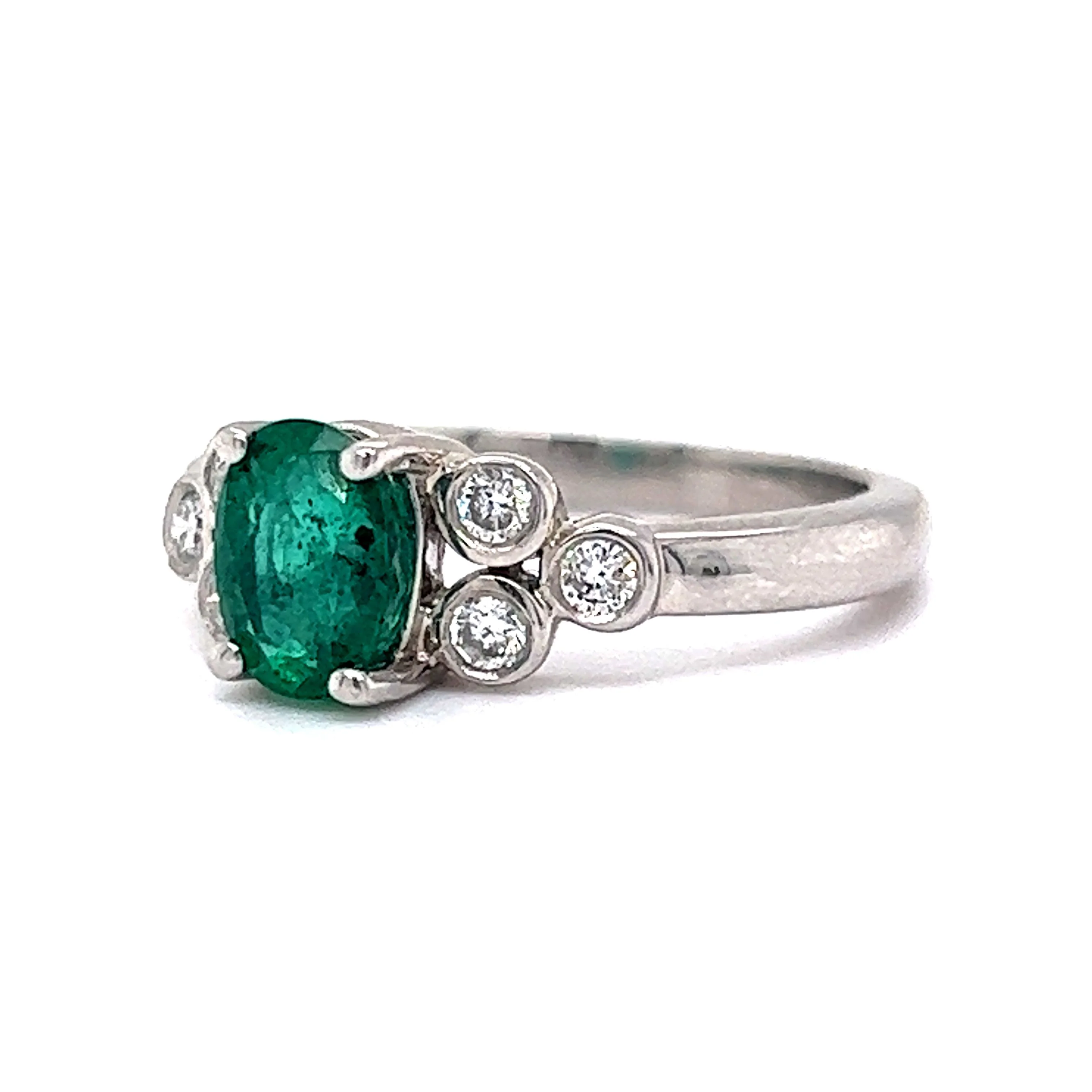 Solitaire Emerald Ring w/ Diamond Accents in Platinum - Image 2