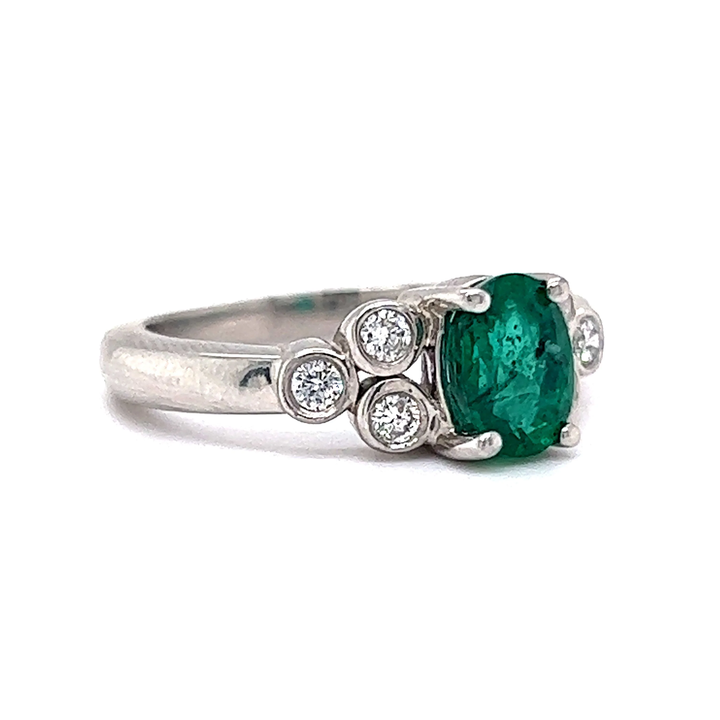 Solitaire Emerald Ring w/ Diamond Accents in Platinum - Image 3