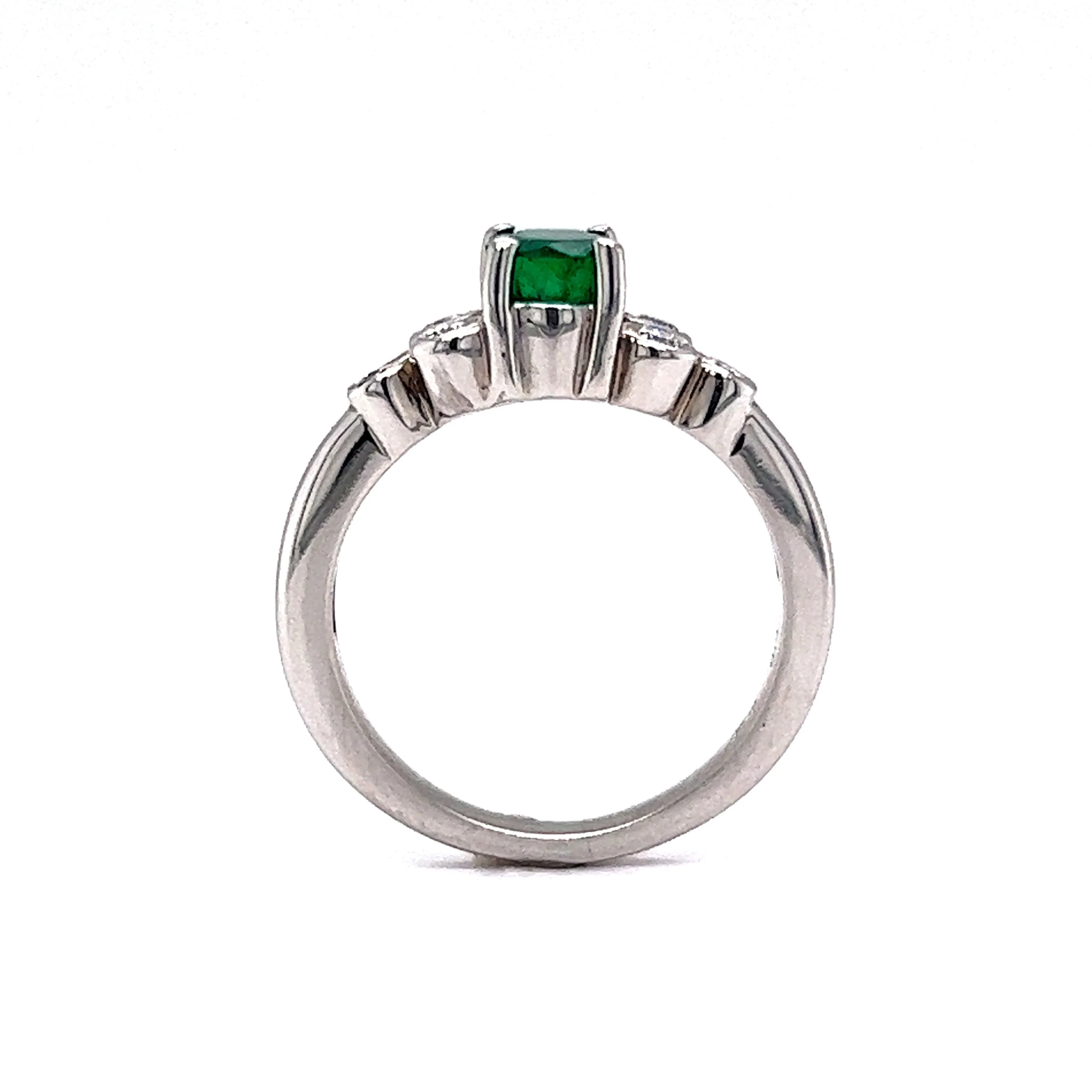 Solitaire Emerald Ring w/ Diamond Accents in Platinum - Image 4
