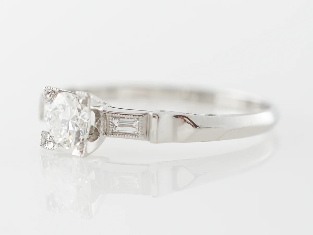 Solitaire Engagement Ring w/ Baguette Cut Diamonds Vintage Art Deco - Image 2