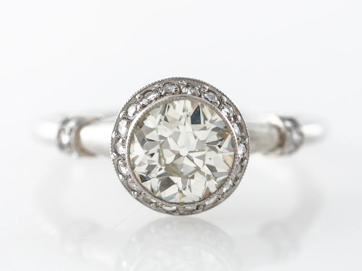 Solitaire European Cut Diamond Engagement Ring Platinum