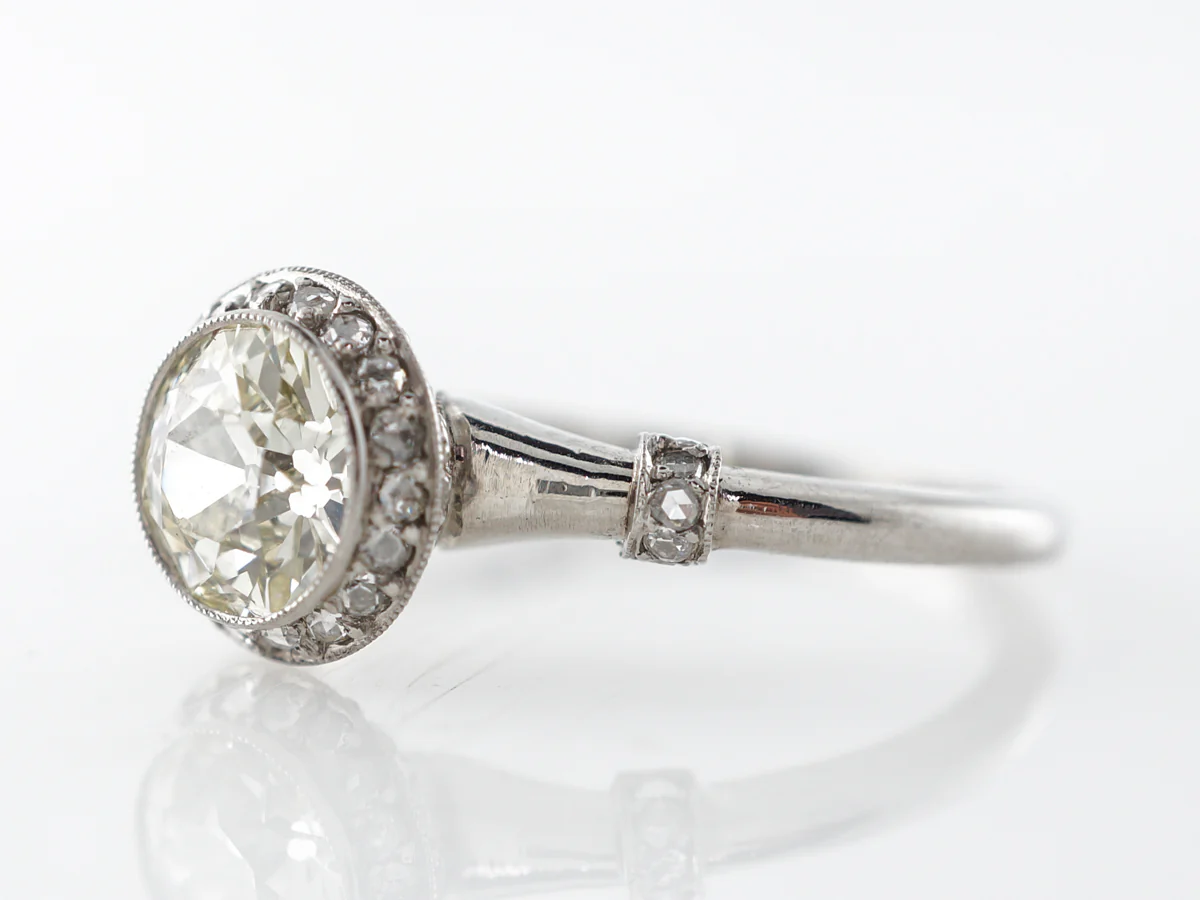 Solitaire European Cut Diamond Engagement Ring Platinum - Image 2