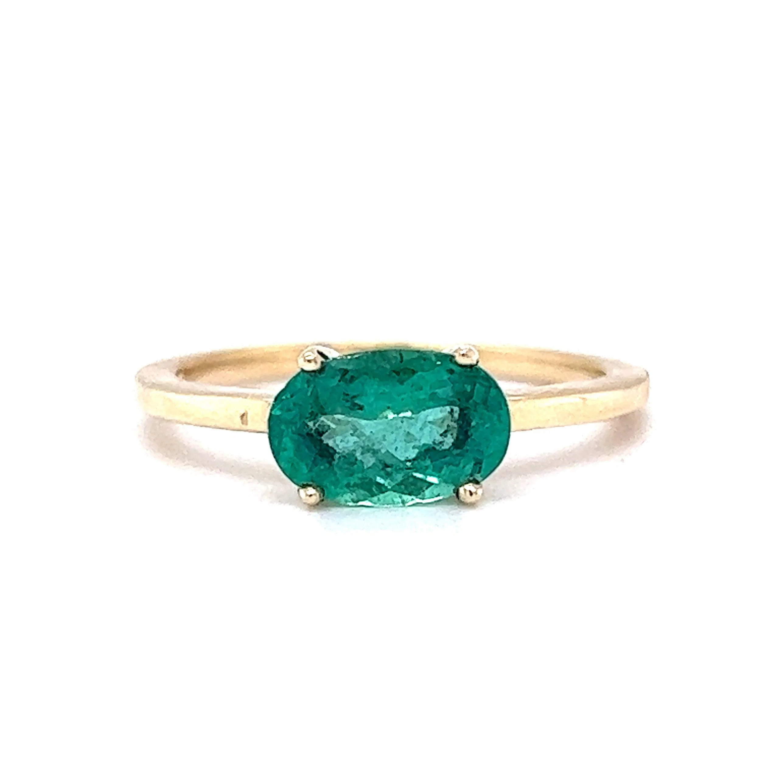 Solitaire Oval Cut Emerald Ring in 14k Yellow Gold