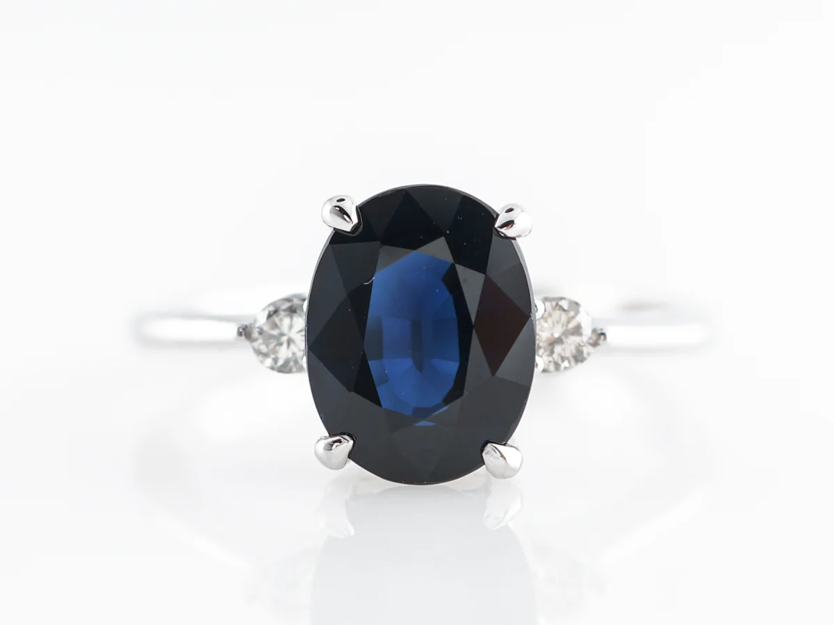 Solitaire Oval Sapphire & Diamond Engagement Ring in White Gold